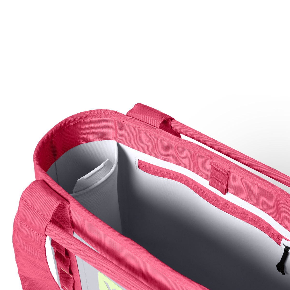 YETI Camino Carryall 20 Mist/Tropical Pink/Grasshopper open top view