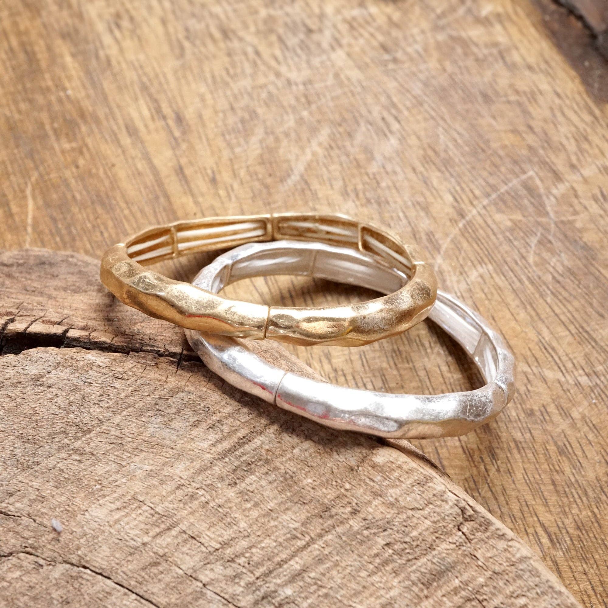 Boho Stretchy Bangle-Worn Gold