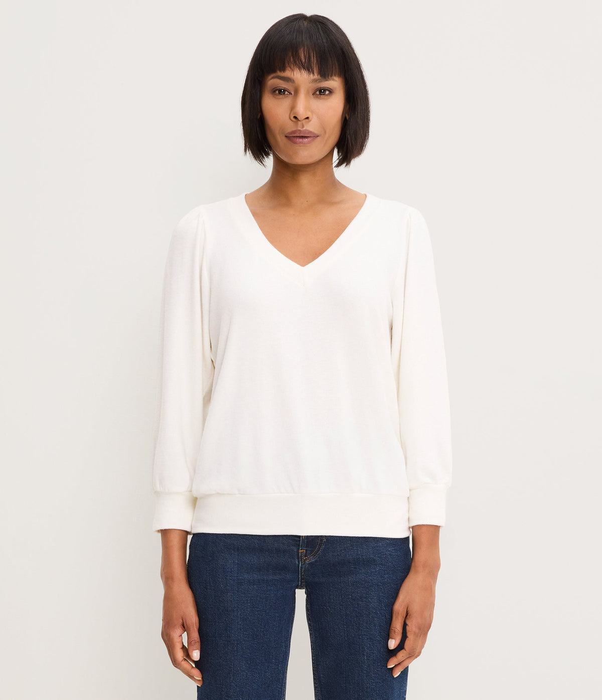 Michael Stars Gabriella V-Neck Top in Coconut Milk - front