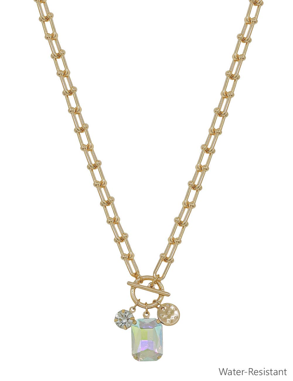 Gold Chain with Clear Crystal Charms Necklace