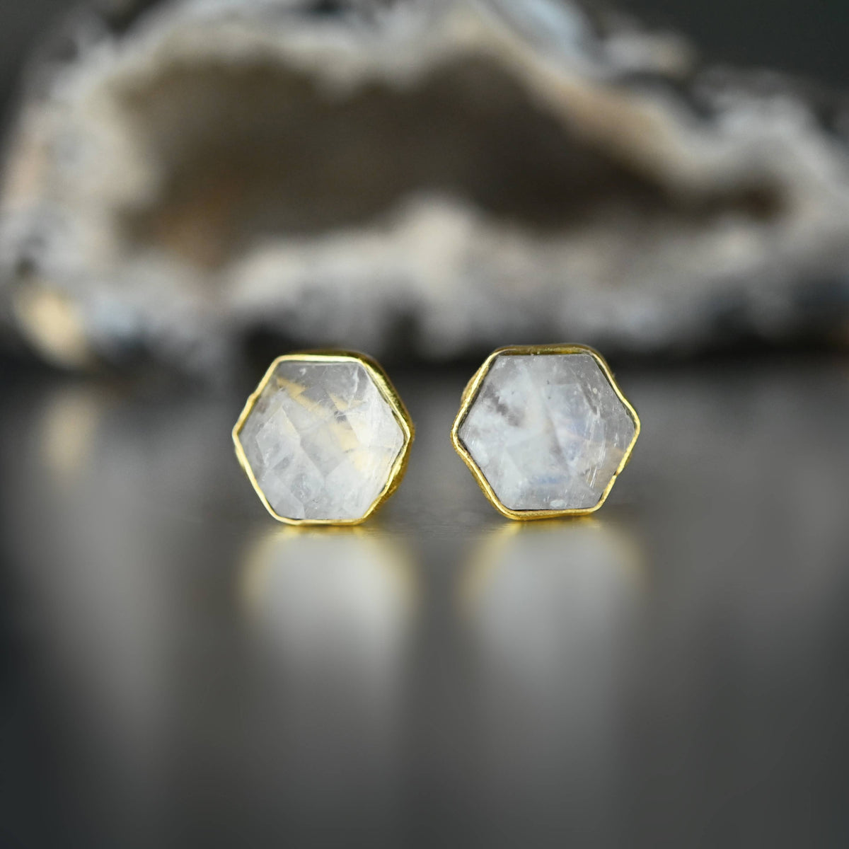 Hexagon Gemstone Studs: Peach | KBD Studio - view 14