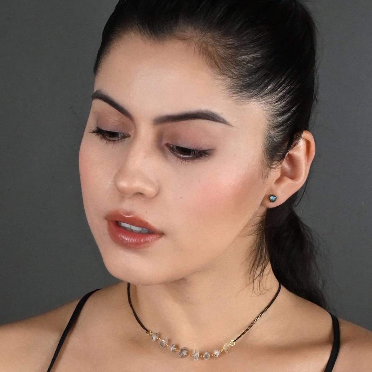 Triangle Gemstone Studs (5mm): Crystal Quartz | KBD Studio - view 2