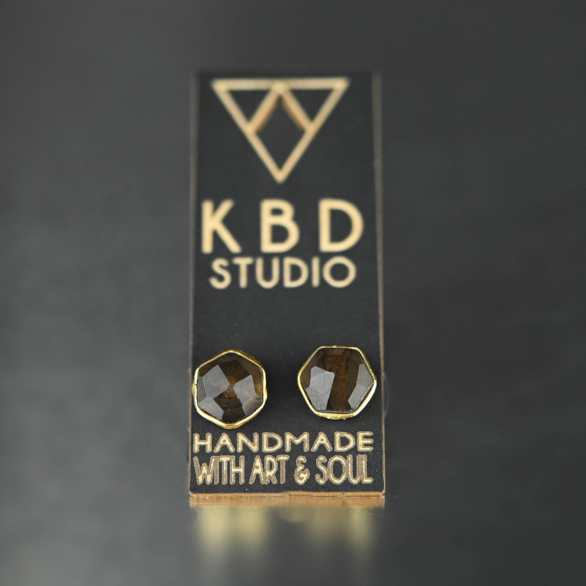 Hexagon Gemstone Studs: Labradorite | KBD Studio - view 9