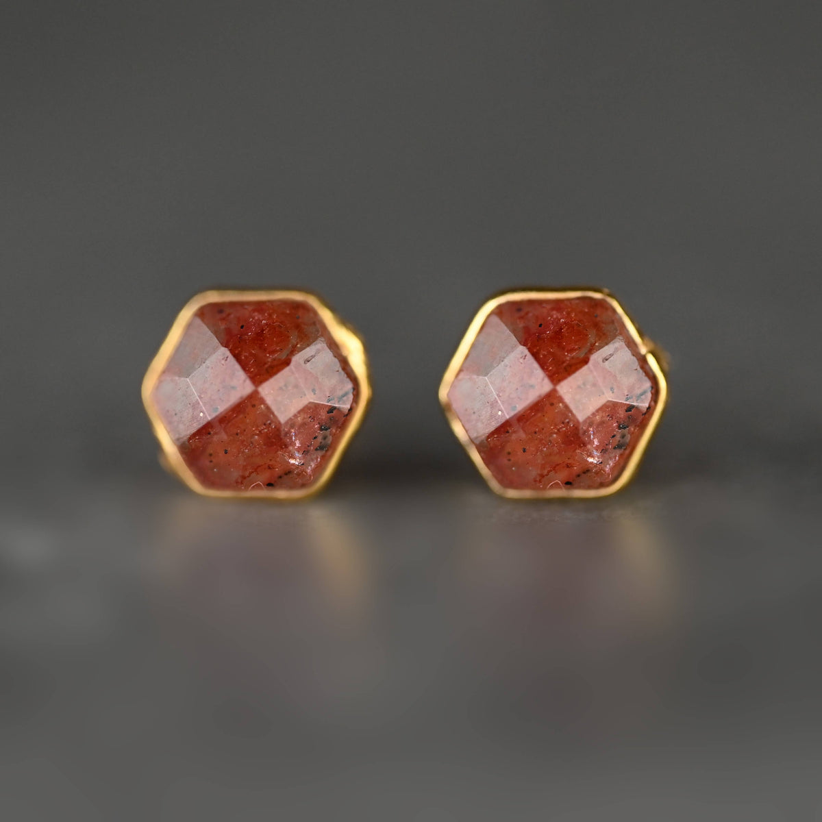 Hexagon Gemstone Studs: Strawberry Quartz | KBD Studio