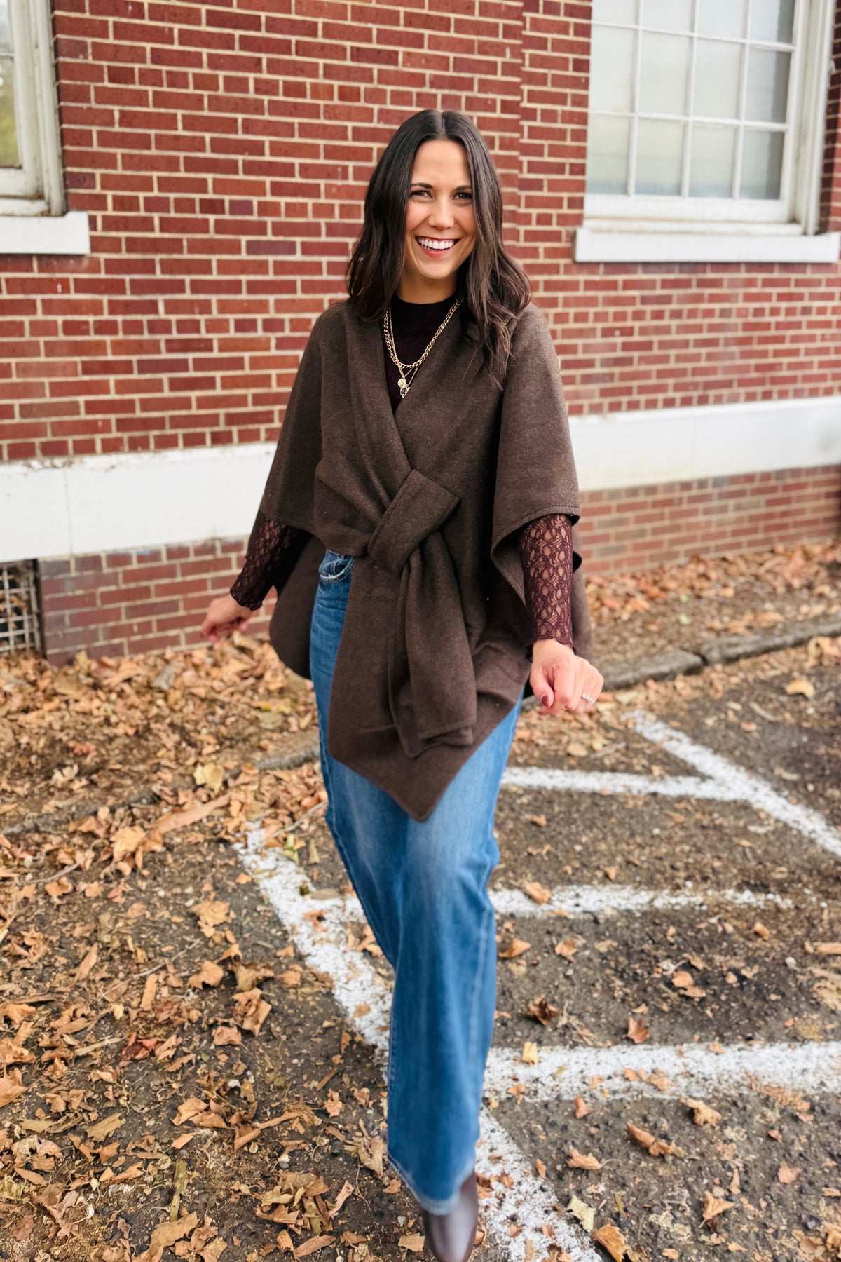 Knit Shawl Wrap - Brown