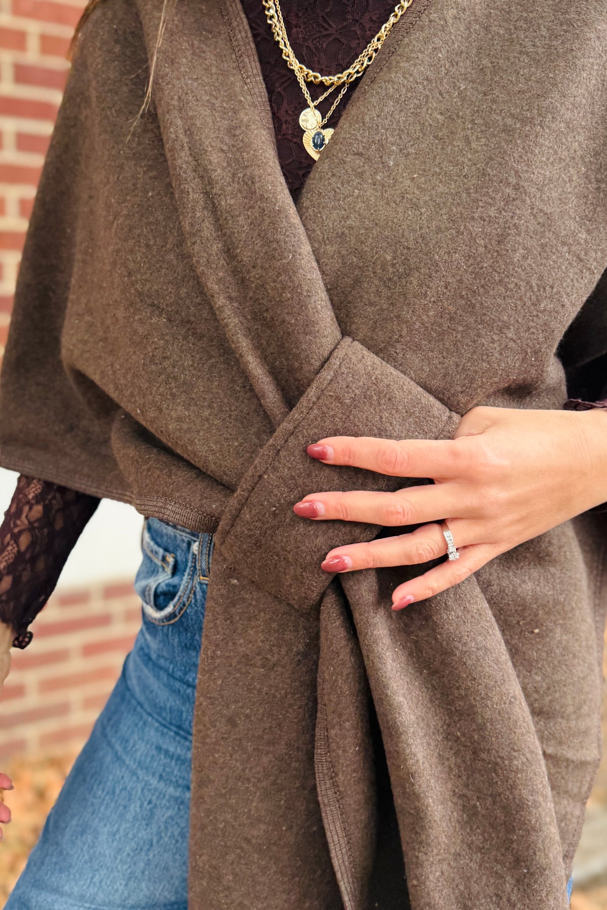 Knit Shawl Wrap - Brown