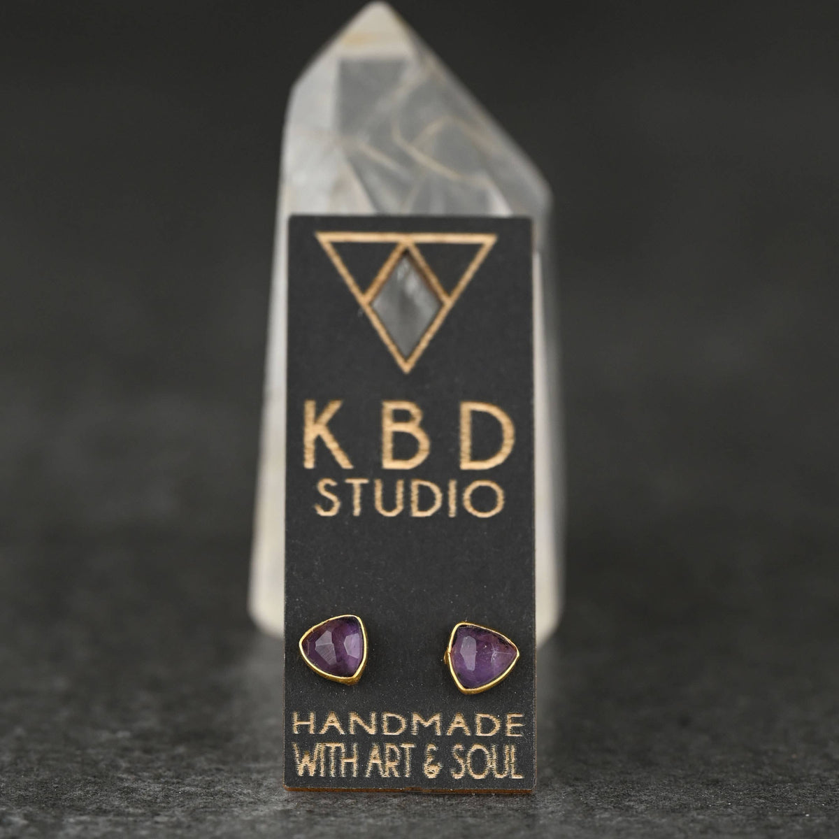 Triangle Gemstone Studs (5mm): Crystal Quartz | KBD Studio - view 6