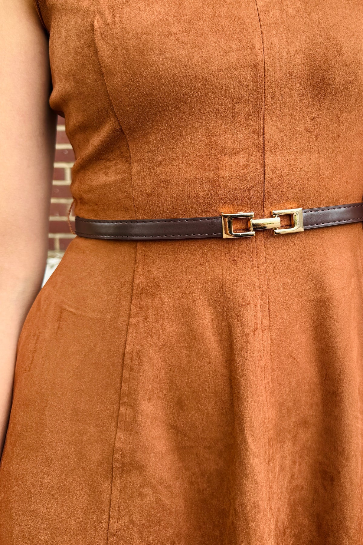 Faux Suede Belted Midi Dress