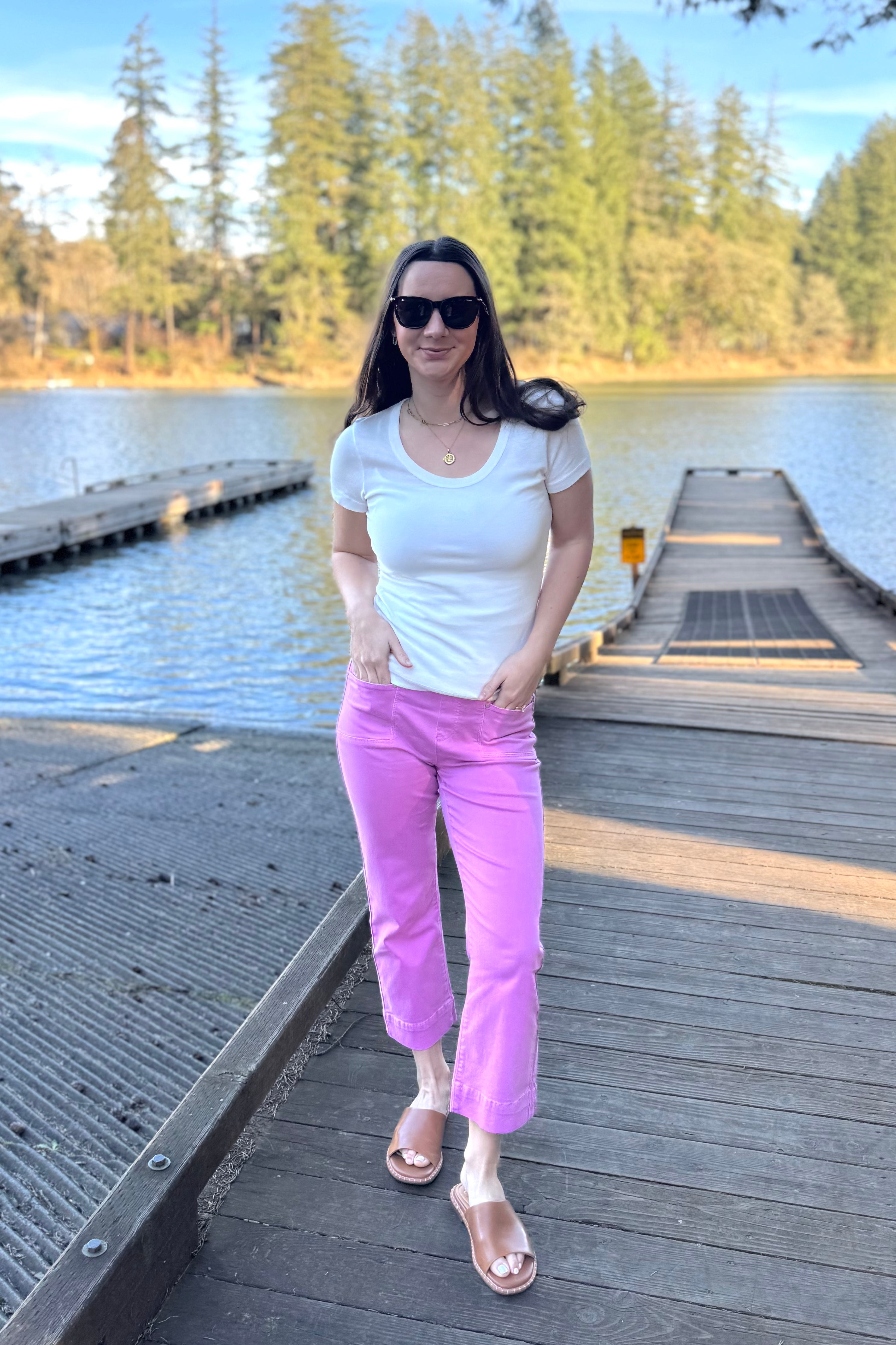 Designed with a flattering kick flare silhouette and soft comfort stretch fabric, they move with you throughout your day. The convenient pull-on waistband eliminates the need for zippers or buttons, while five functional pockets keep essentials within reach.