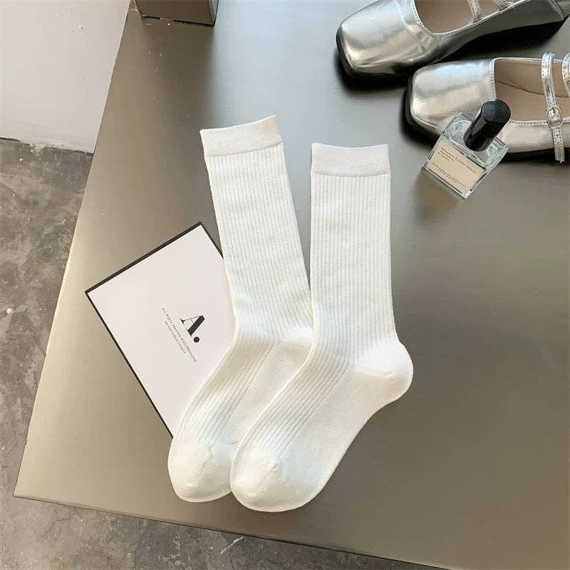 Solid Color Simple Ribbed Socks