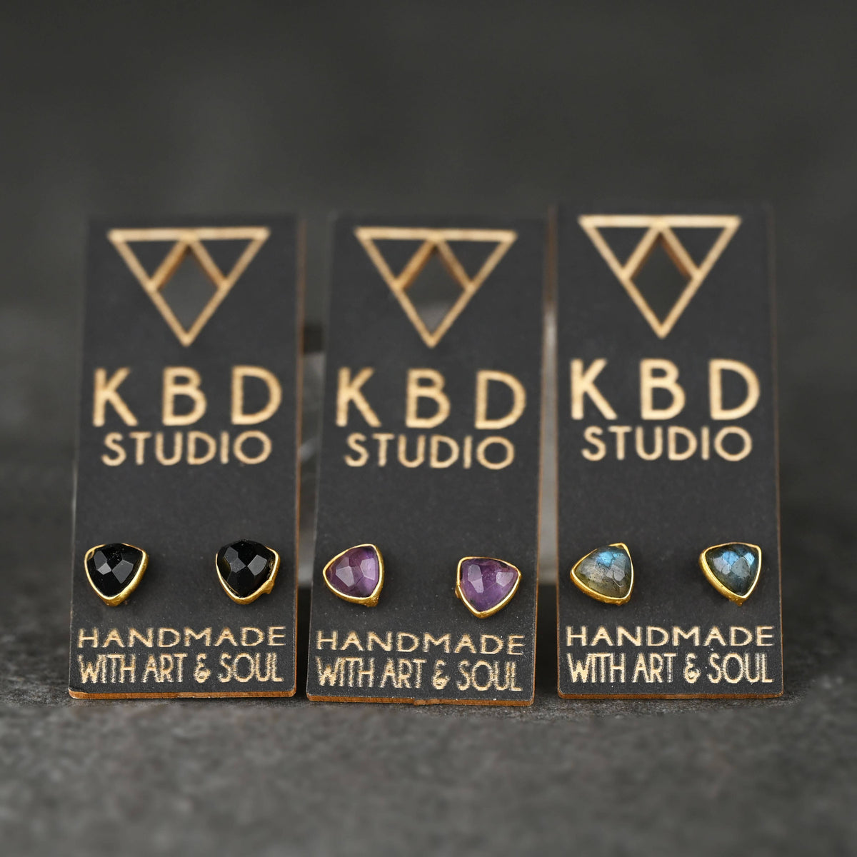 Triangle Gemstone Studs (5mm): Black Onyx | KBD Studio