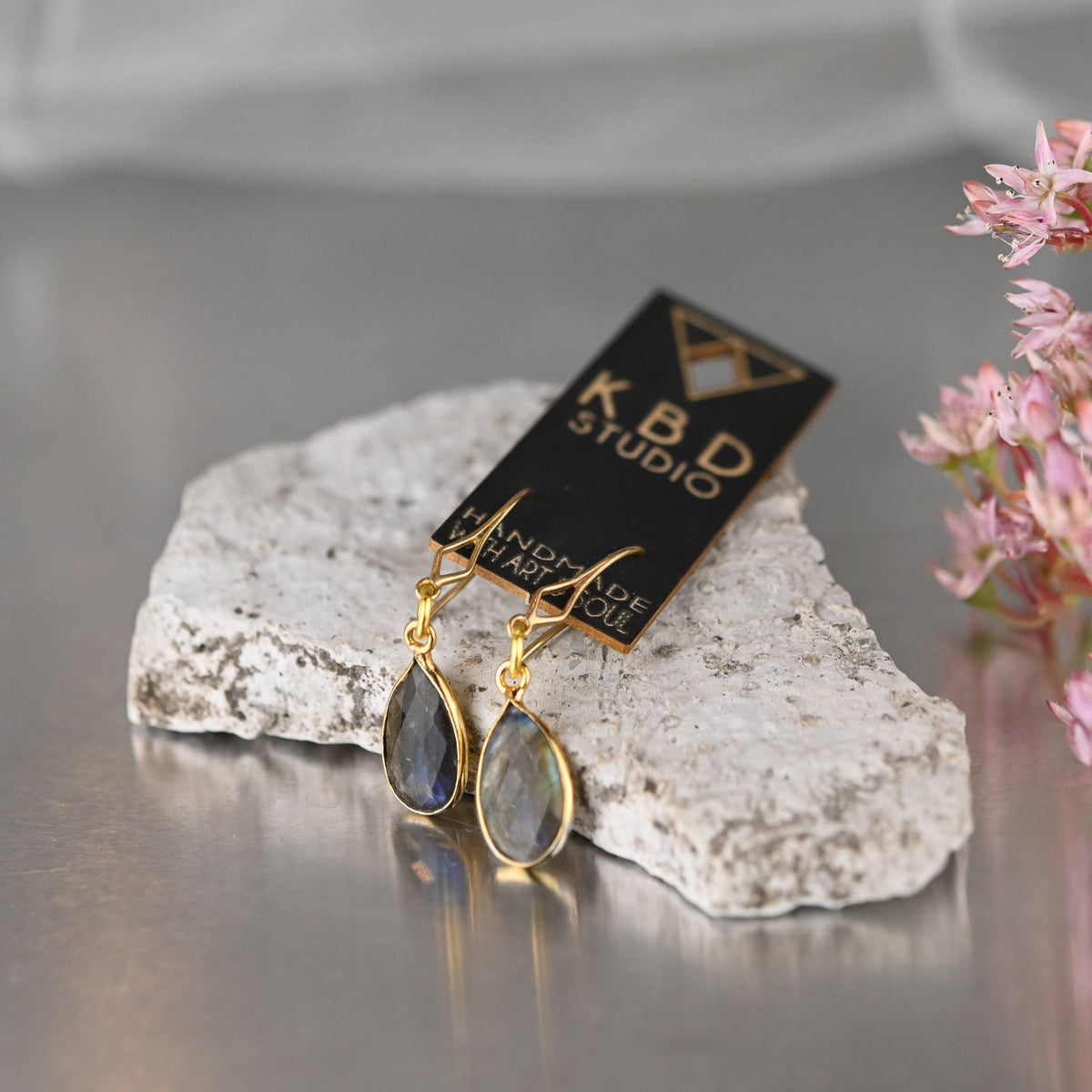 Diamond Hook Dangle Earrings: Crystal | KBD Studio - view 4