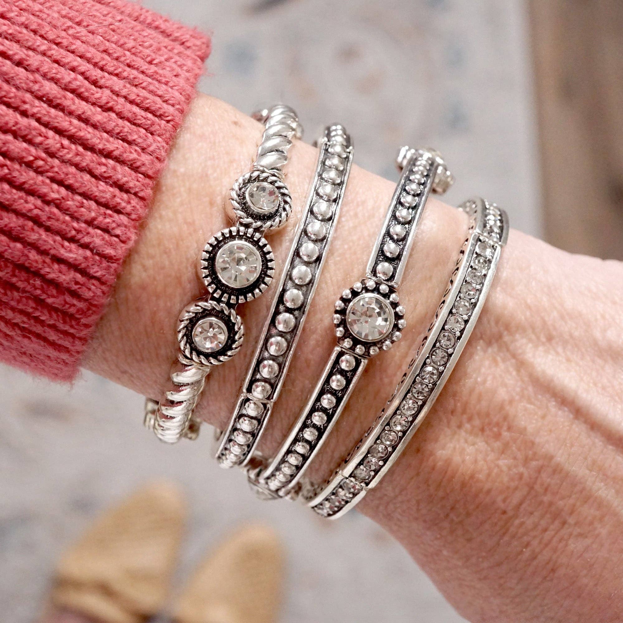 Western Vibes Bangles – Dots w/ Clear Crystals