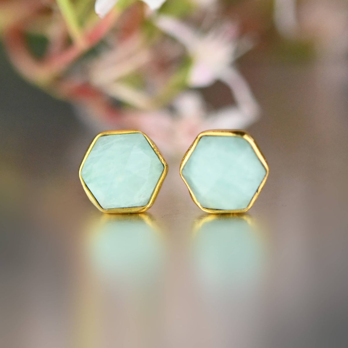 Hexagon Gemstone Studs: Labradorite | KBD Studio - view 16
