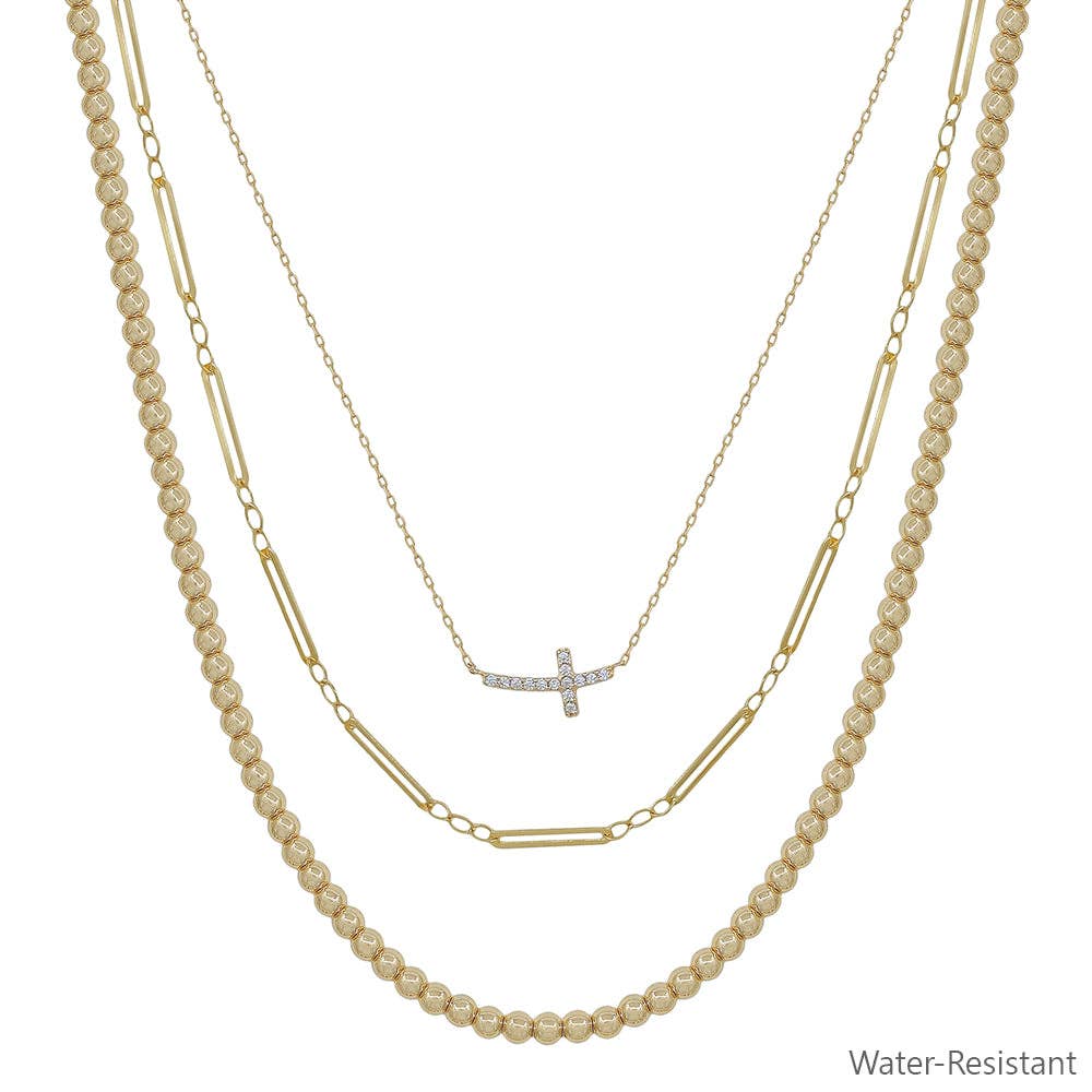 Crystal Sideways Layered Cross Necklace