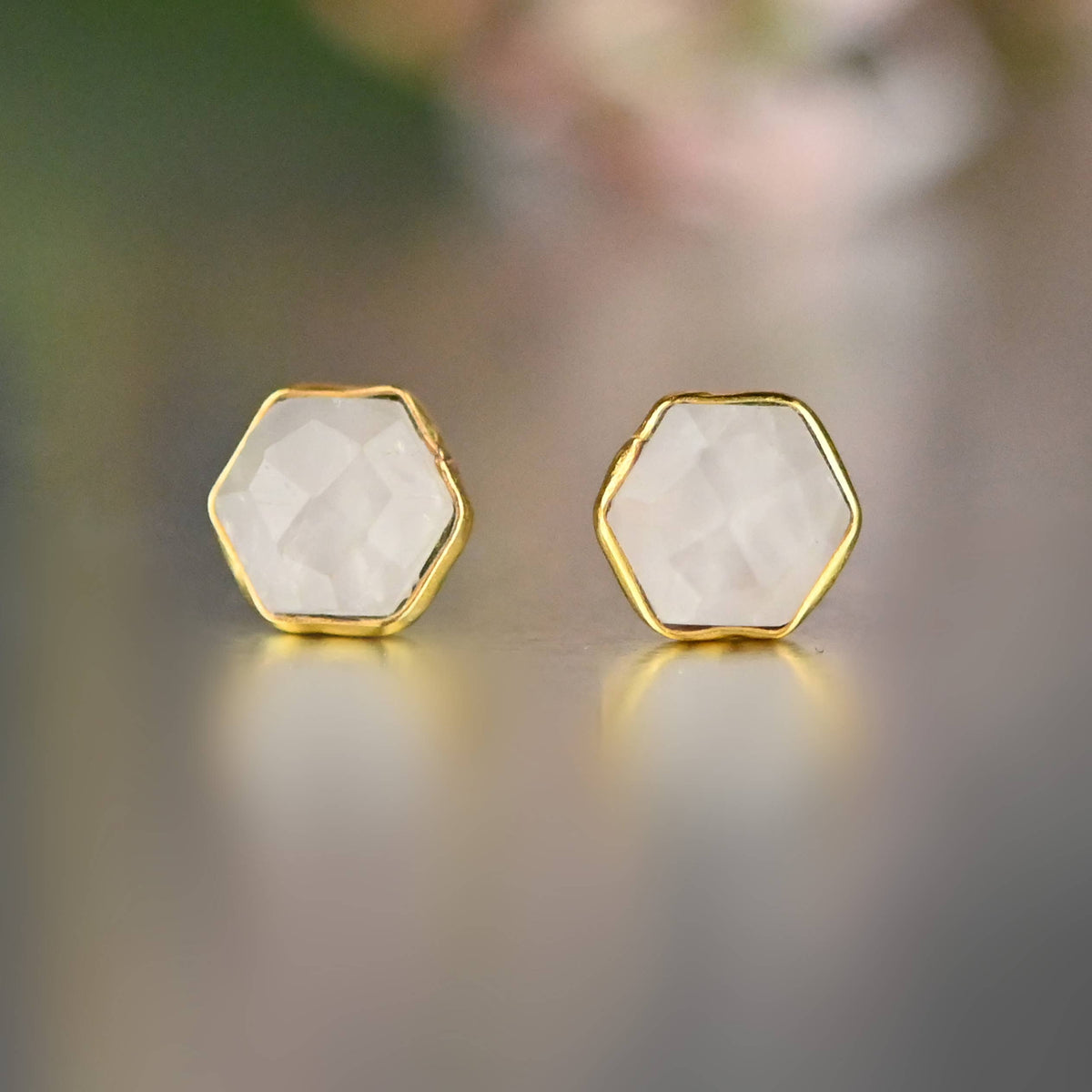 Hexagon Gemstone Studs: Labradorite | KBD Studio - view 17