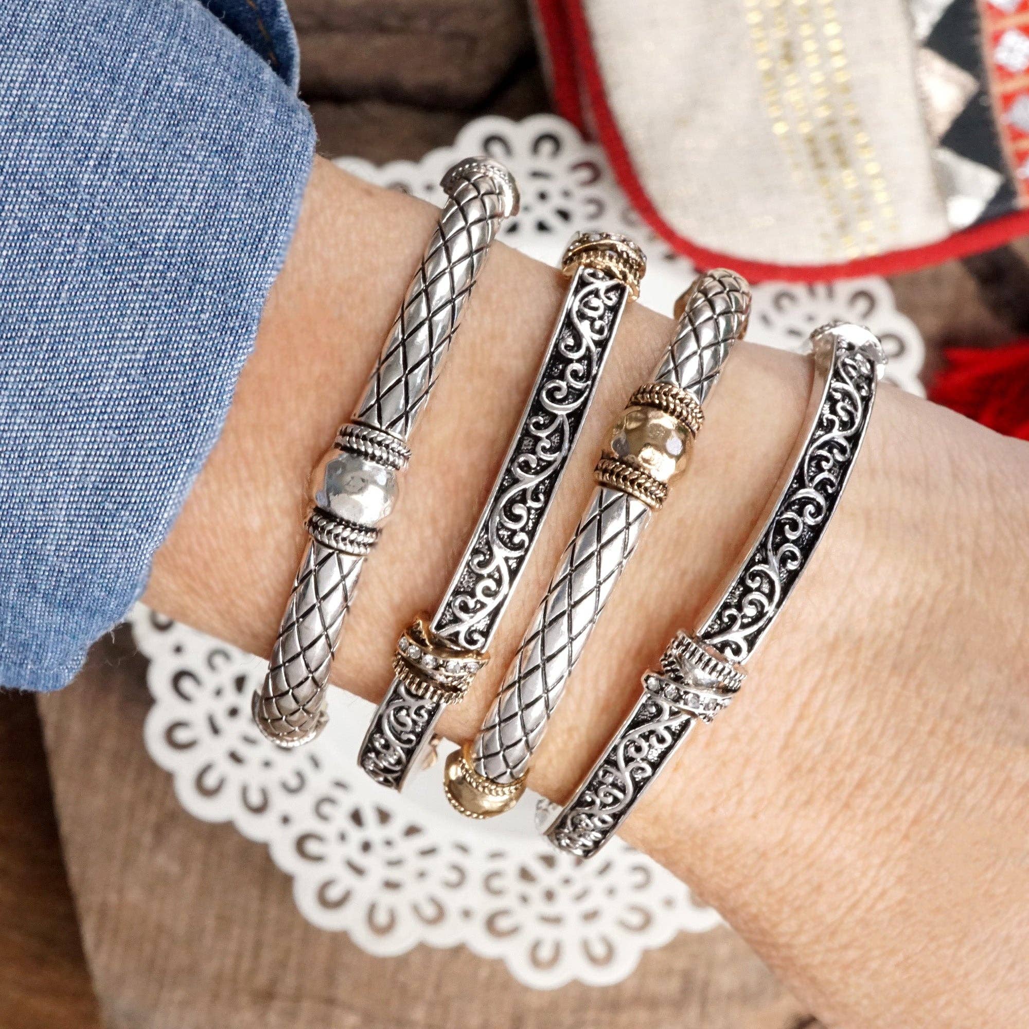 Timeless Layering Textured Bangles: Caviar -  Silver