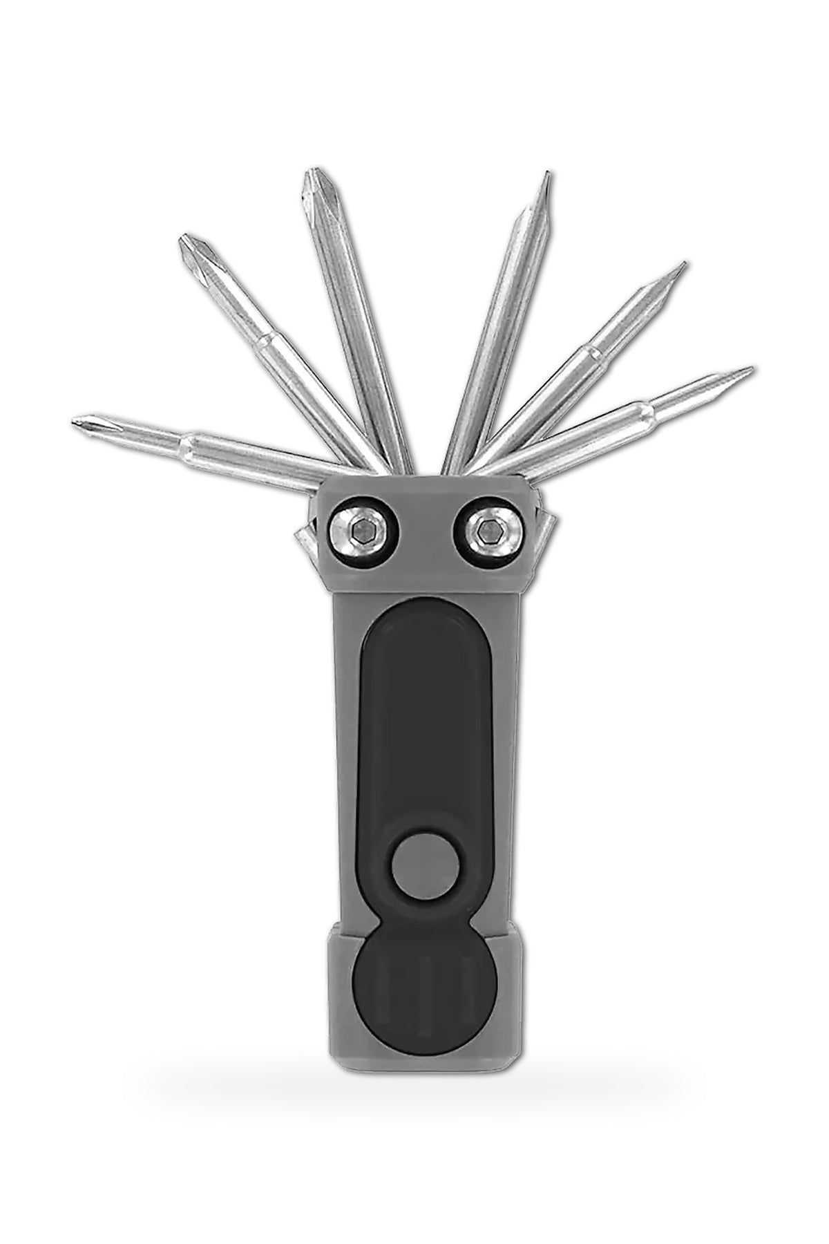 Roughneck 8 in 1 pocket multi tool with Phillips and flathead screwdriver bits and two built-in flashlights, a compact tool for quick fixes at home, in the truck or at the job site, and an easy stocking stuffer