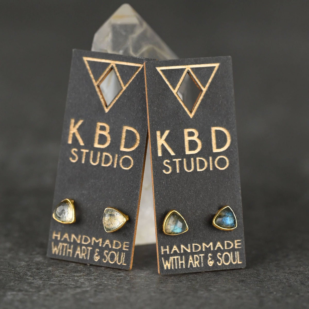Triangle Gemstone Studs (5mm): Crystal Quartz | KBD Studio - view 4