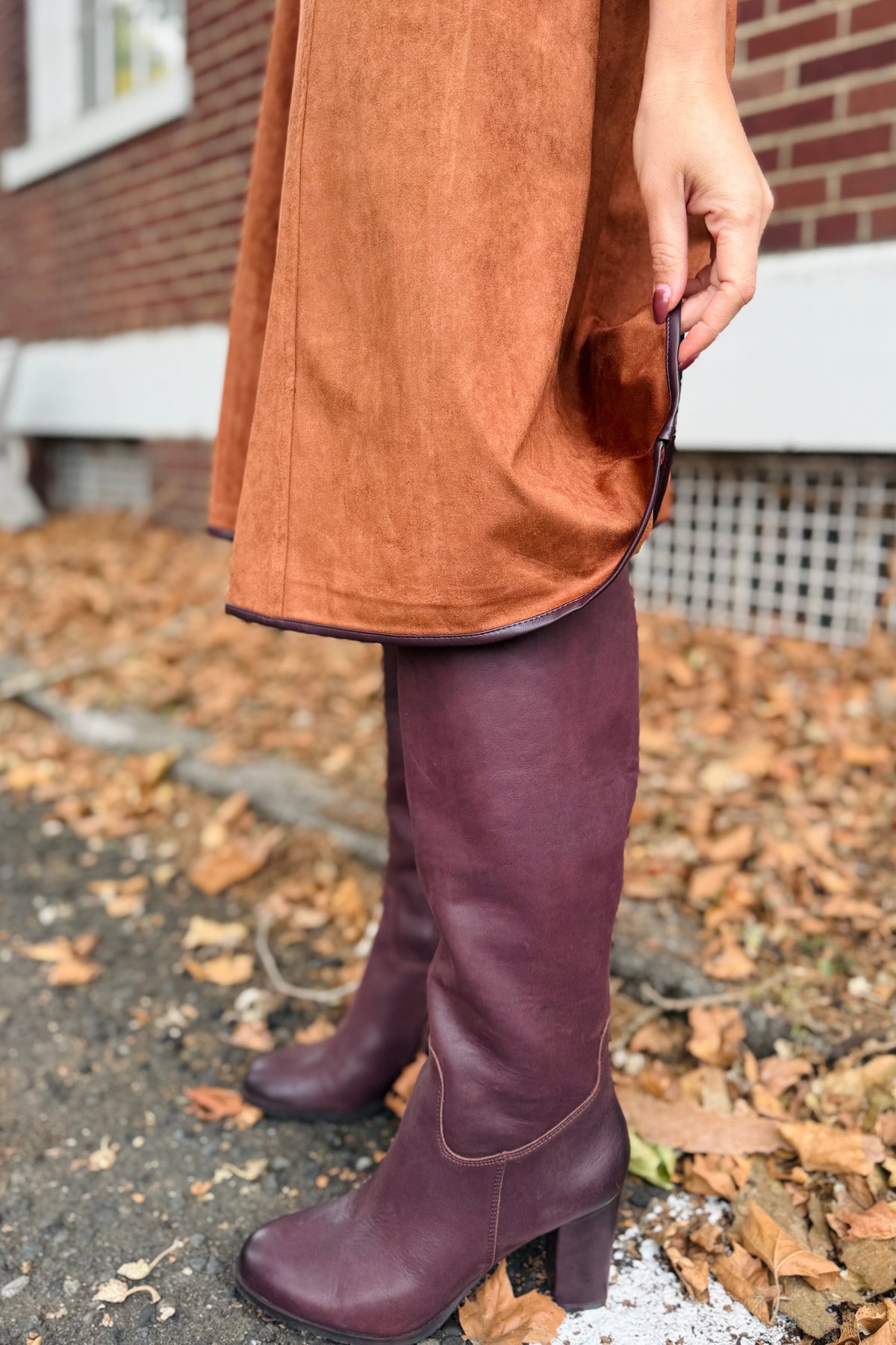 Faux Suede Belted Midi Dress