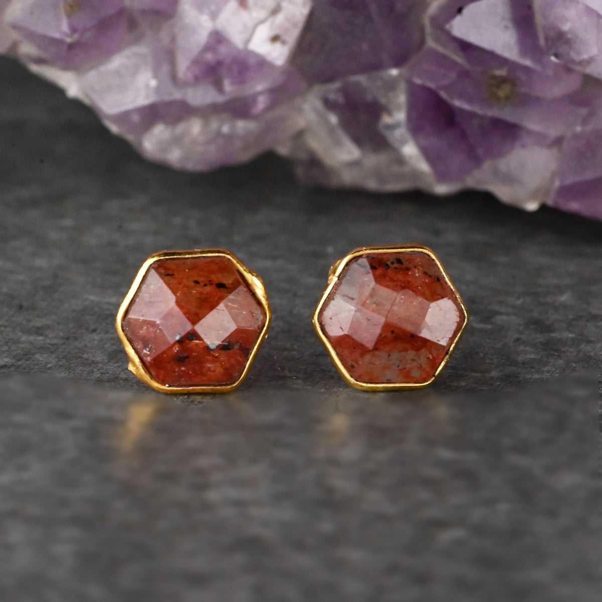 Hexagon Gemstone Studs: Labradorite | KBD Studio - view 25