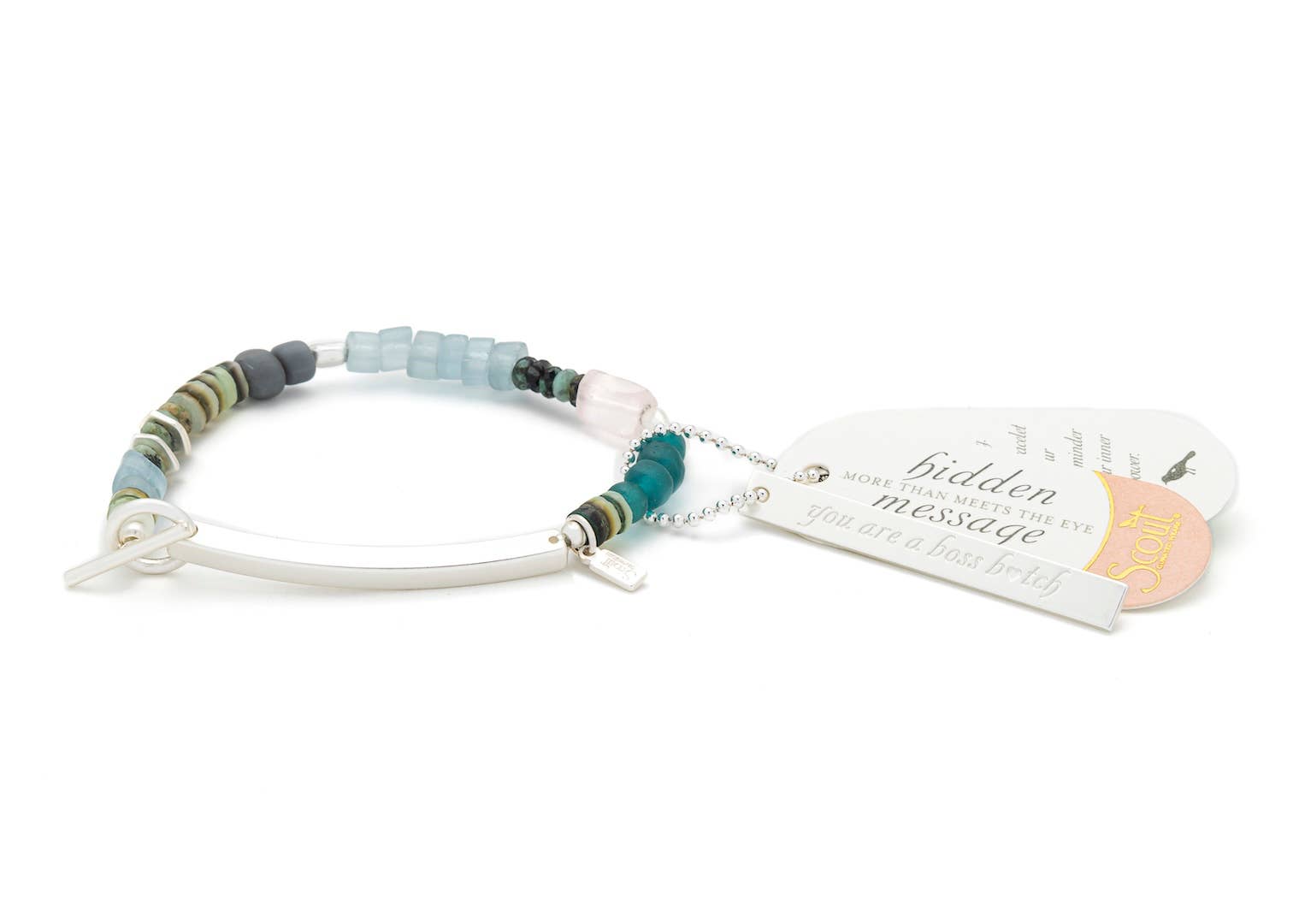 Hidden Message Bracelet - Boss B♥tch/Rose Quartz/Silver
