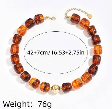 Acrylic Bead Necklace - Brown - view 2