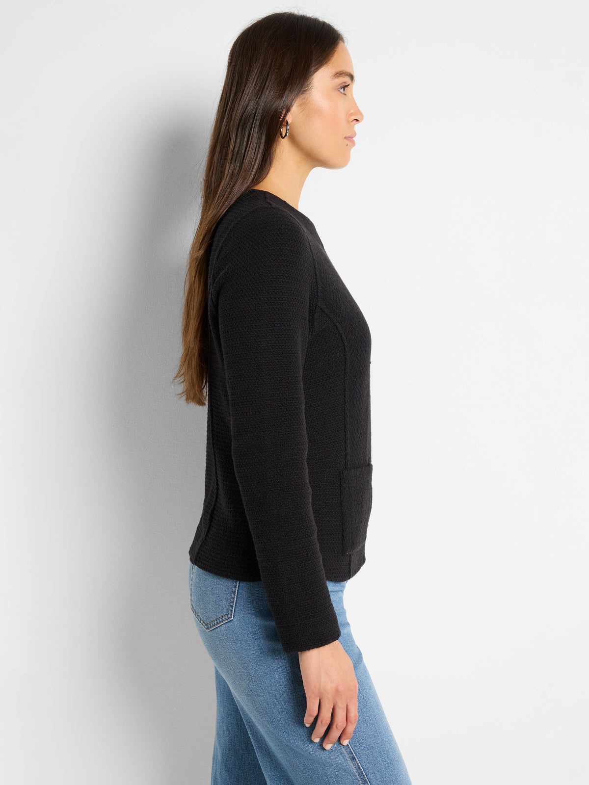 Weave Mix Knit Zip Jacket in Black Onyx side view
