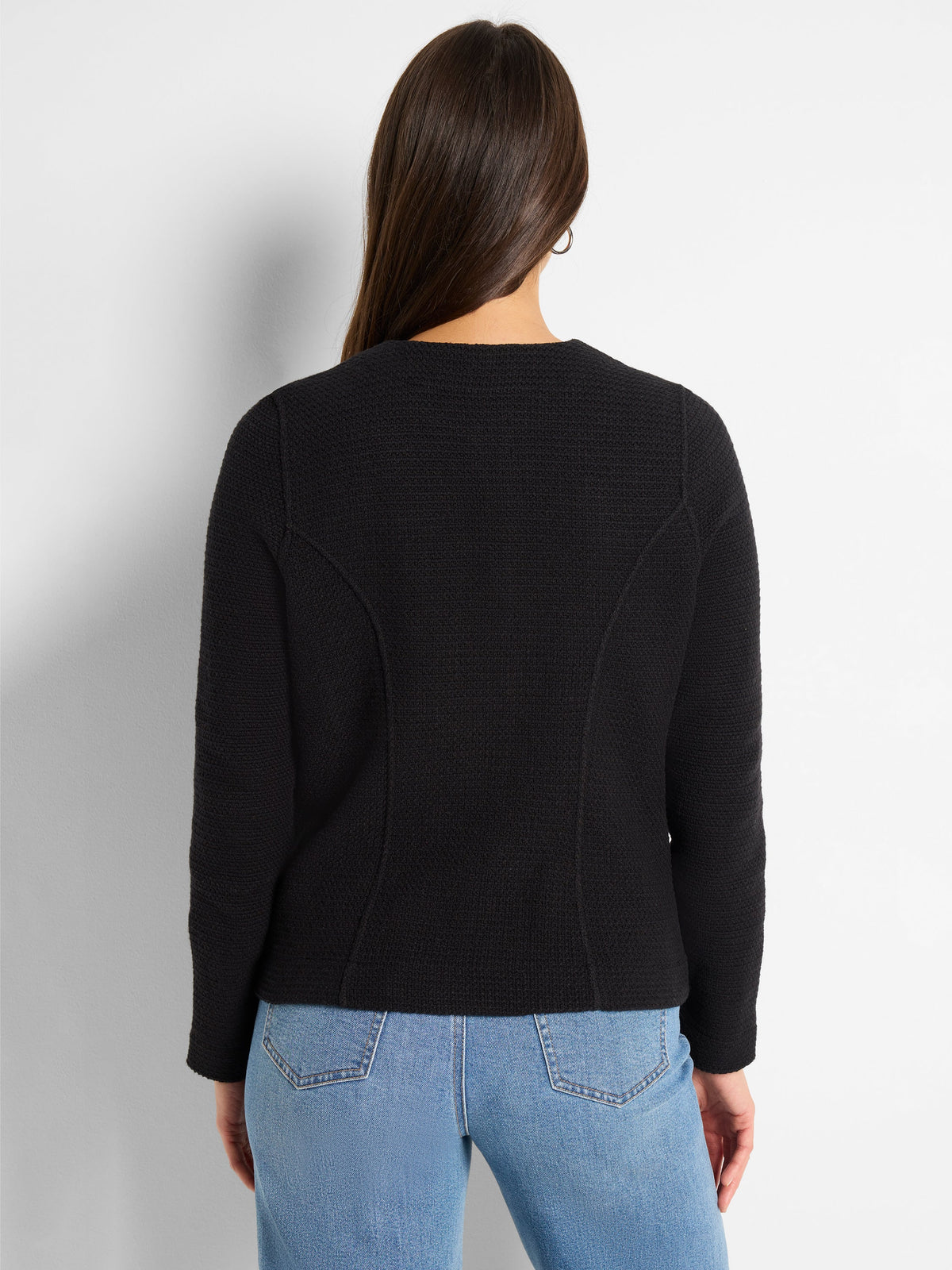 Weave Mix Knit Zip Jacket in Black Onyx back view