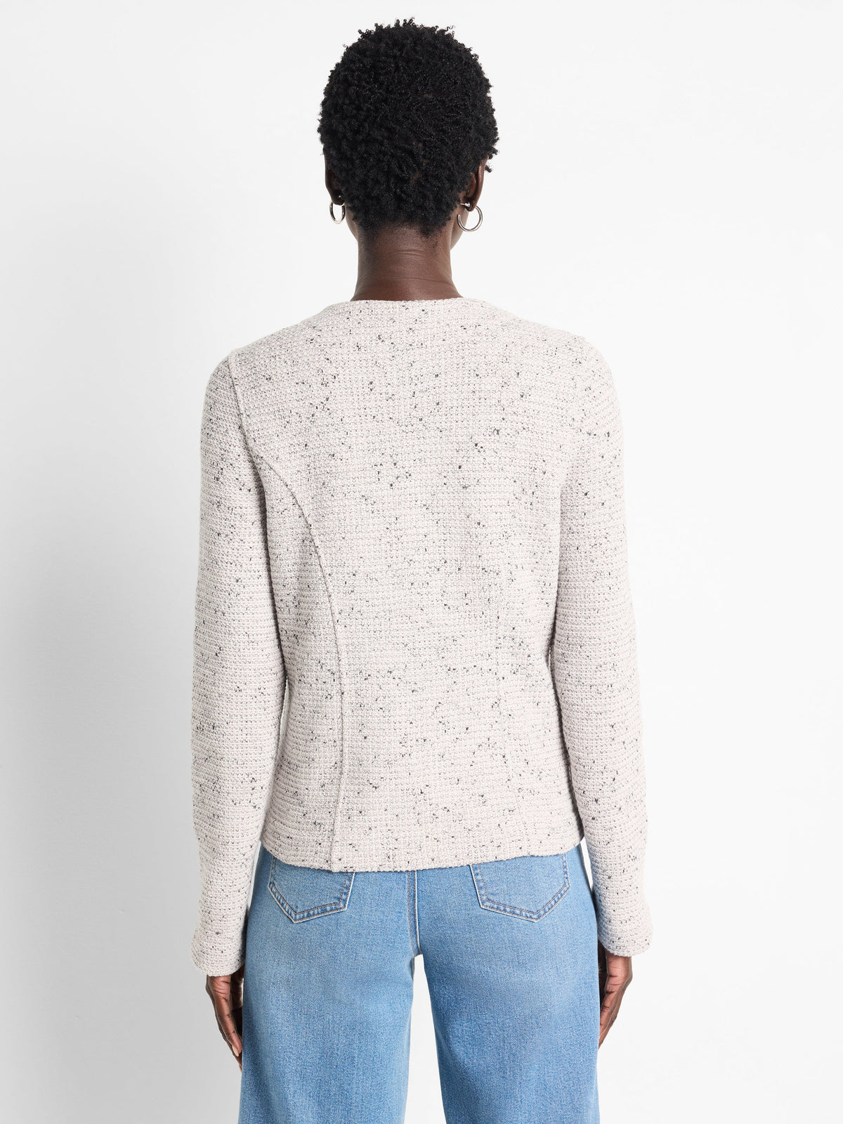 Weave Mix Knit Zip Jacket in Sugar Cookie back view