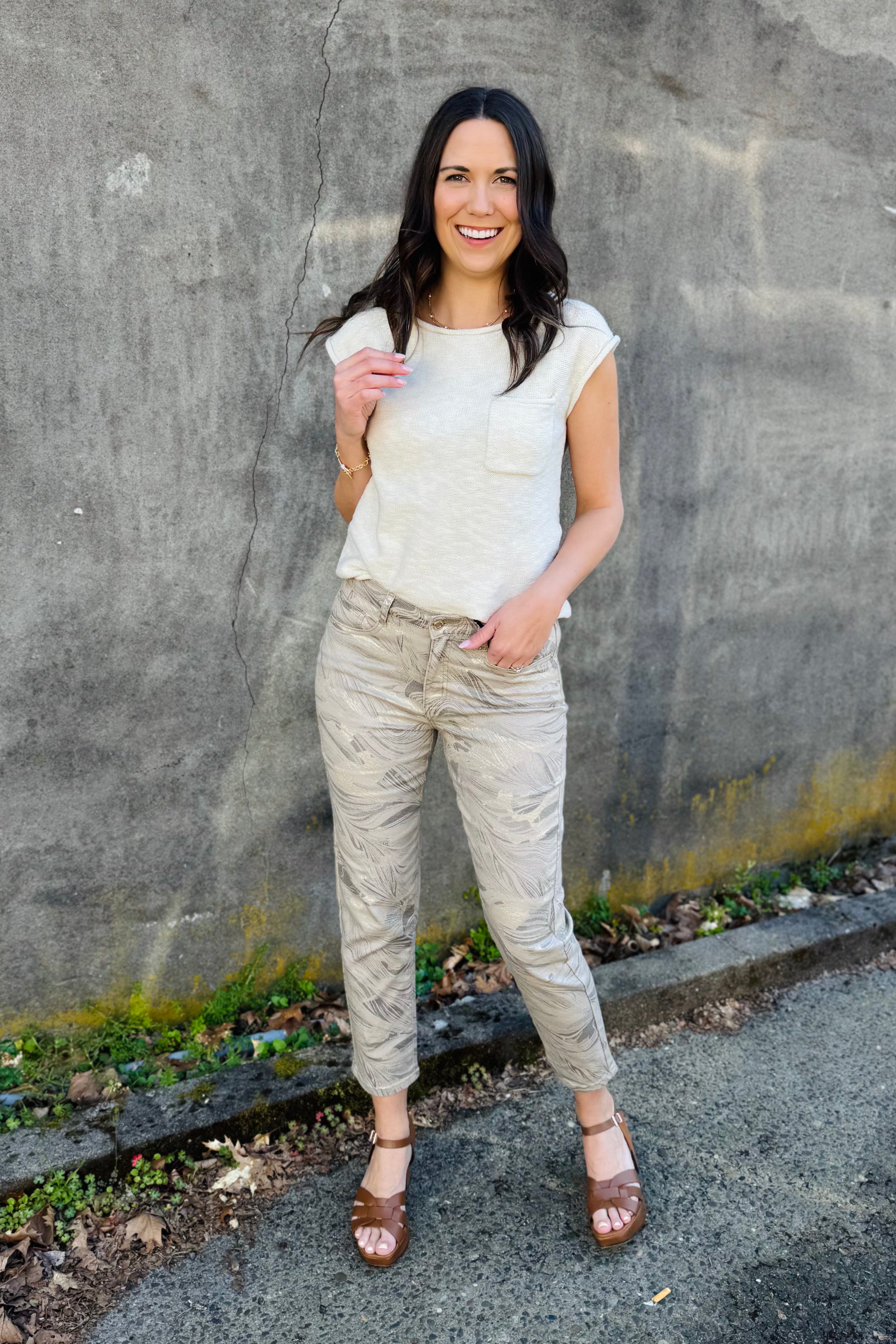 Abstract Print Slim Crop Jeans