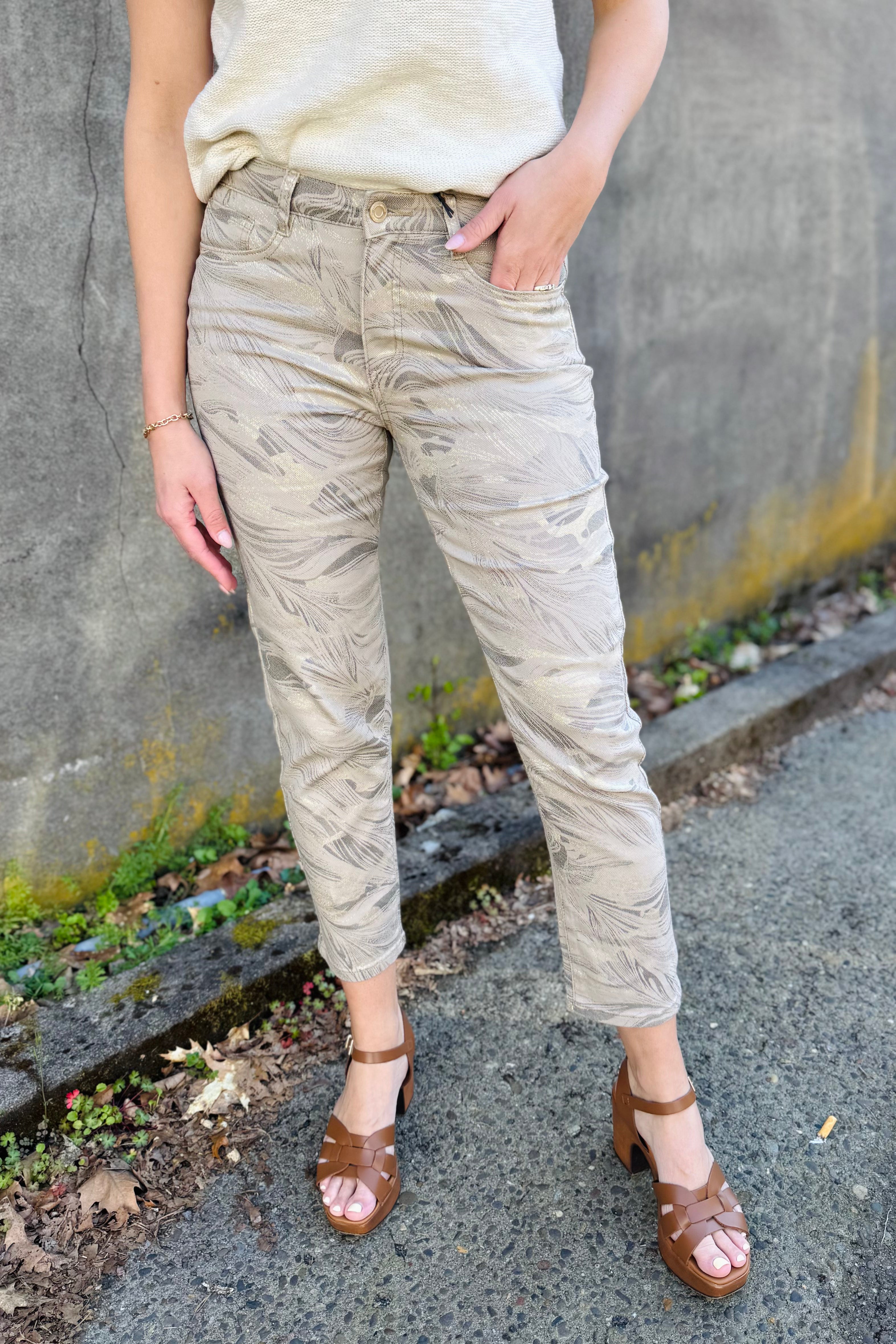 Abstract Print Slim Crop Jeans