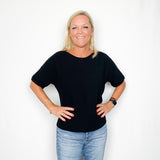 Bateau Neck Elbow Sleeve Top