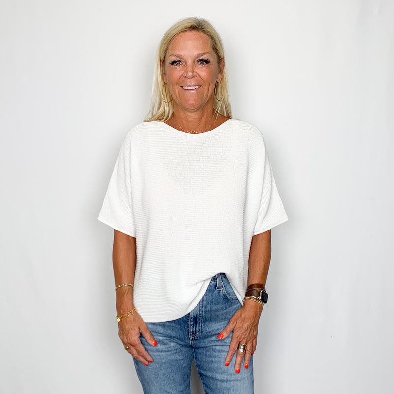 Bateau Neck Elbow Sleeve Top