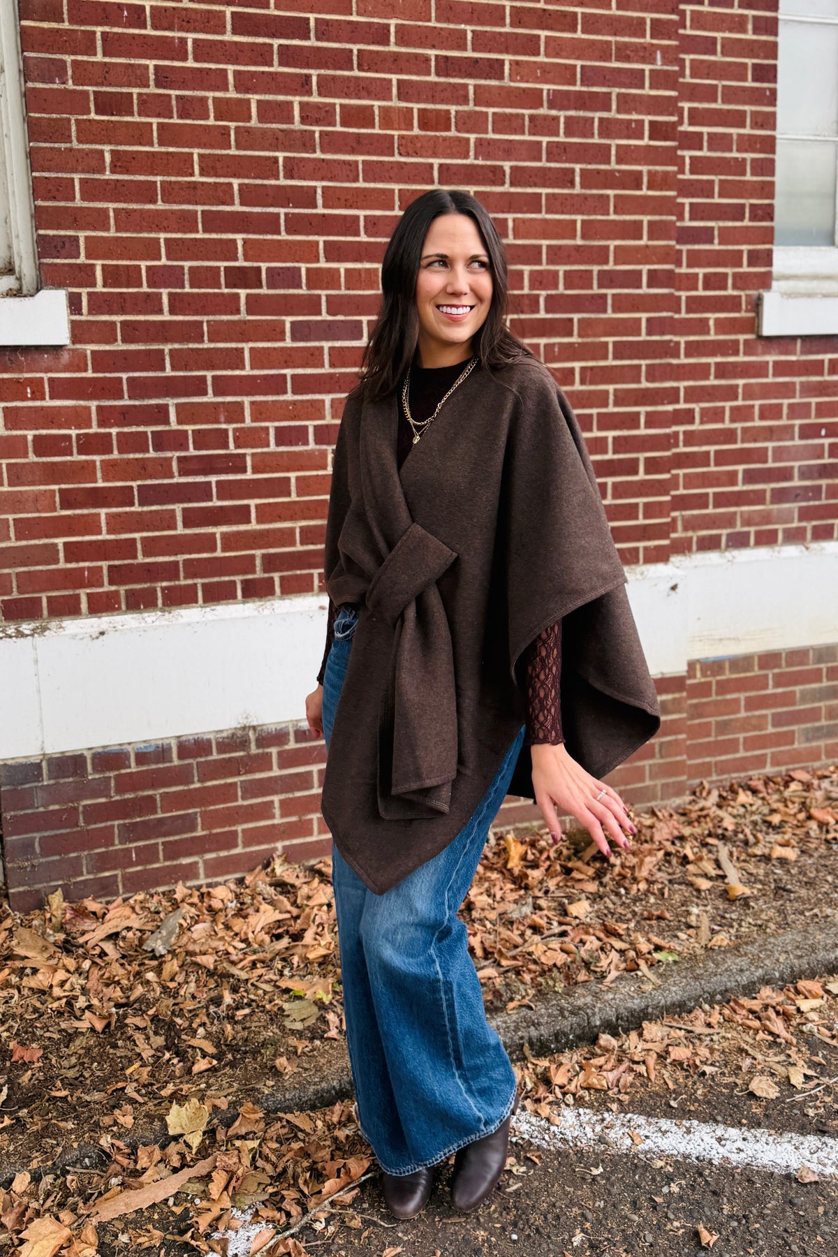 Knit Shawl Wrap - Brown