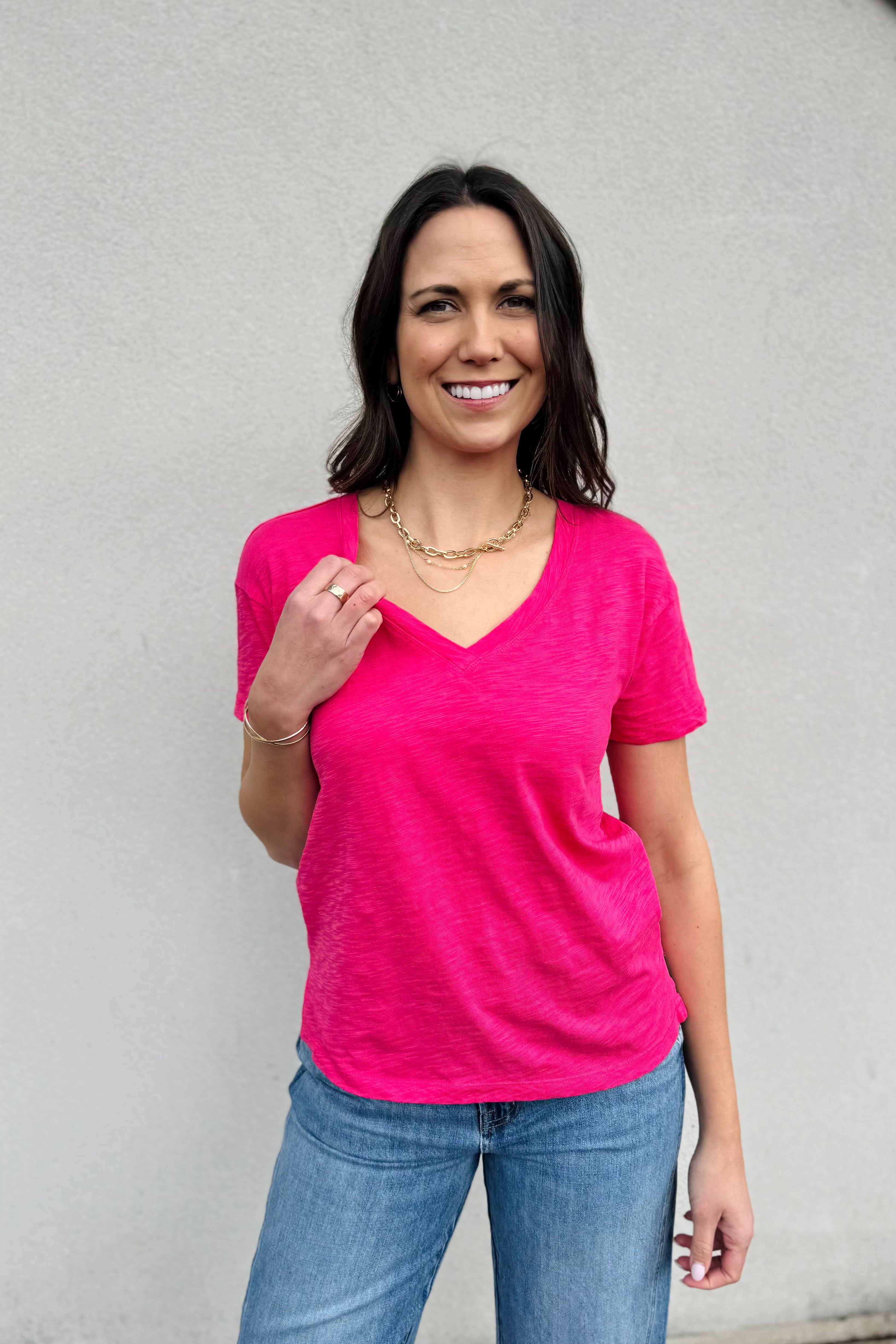S/S Boxy V-Neck Tee-Fruit Punch