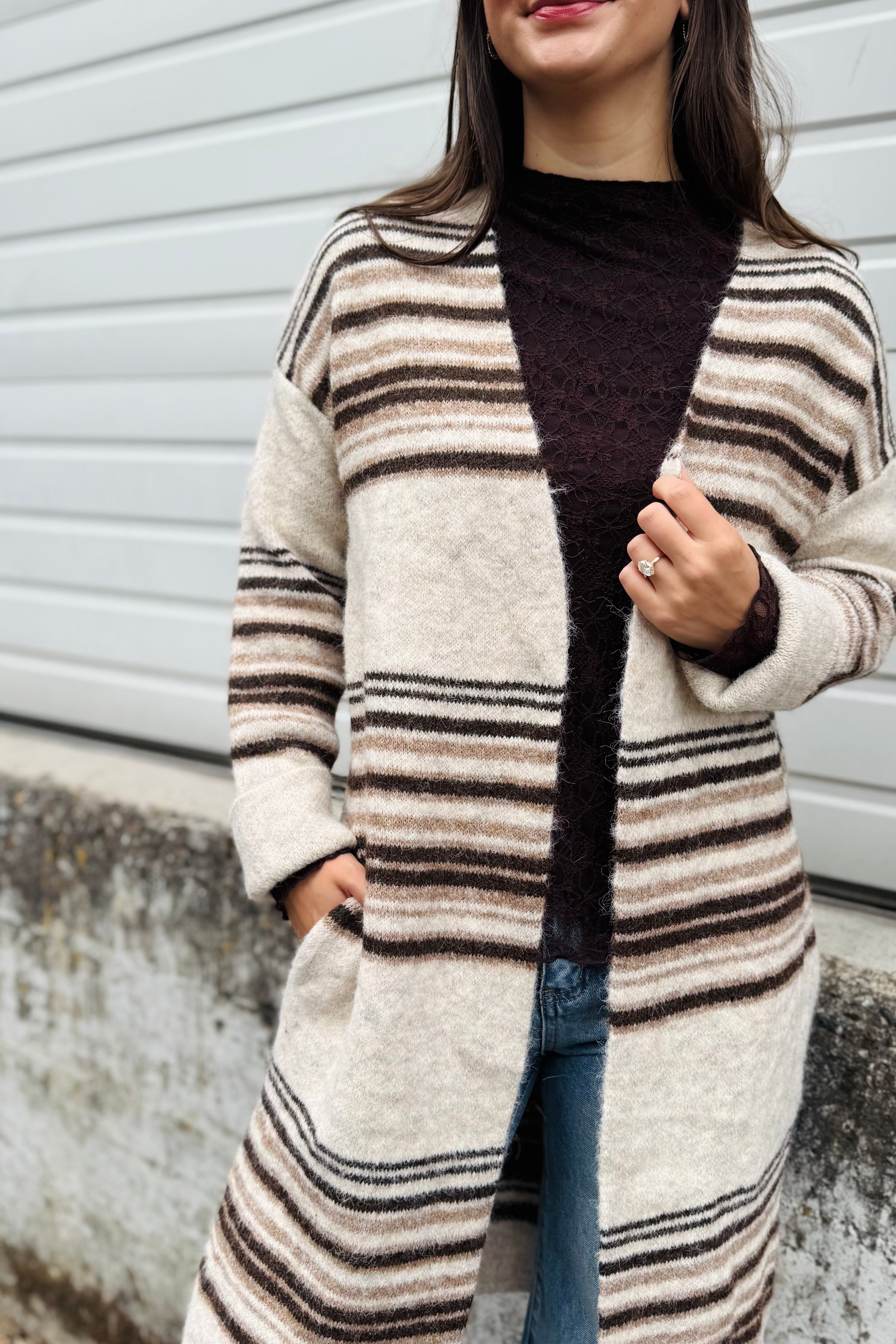 Brown Stripe Long Cardi