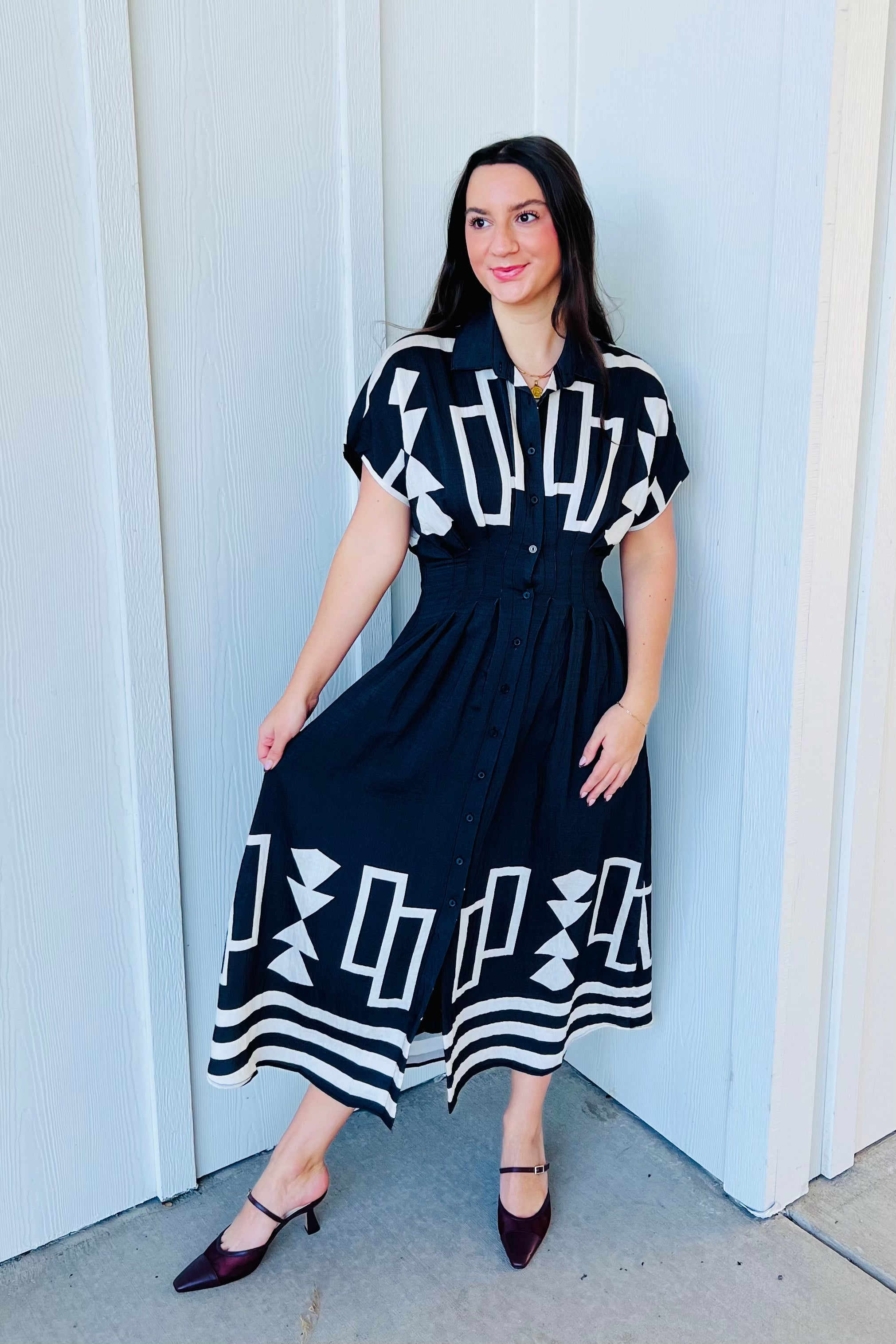 Button Down Geo Dress