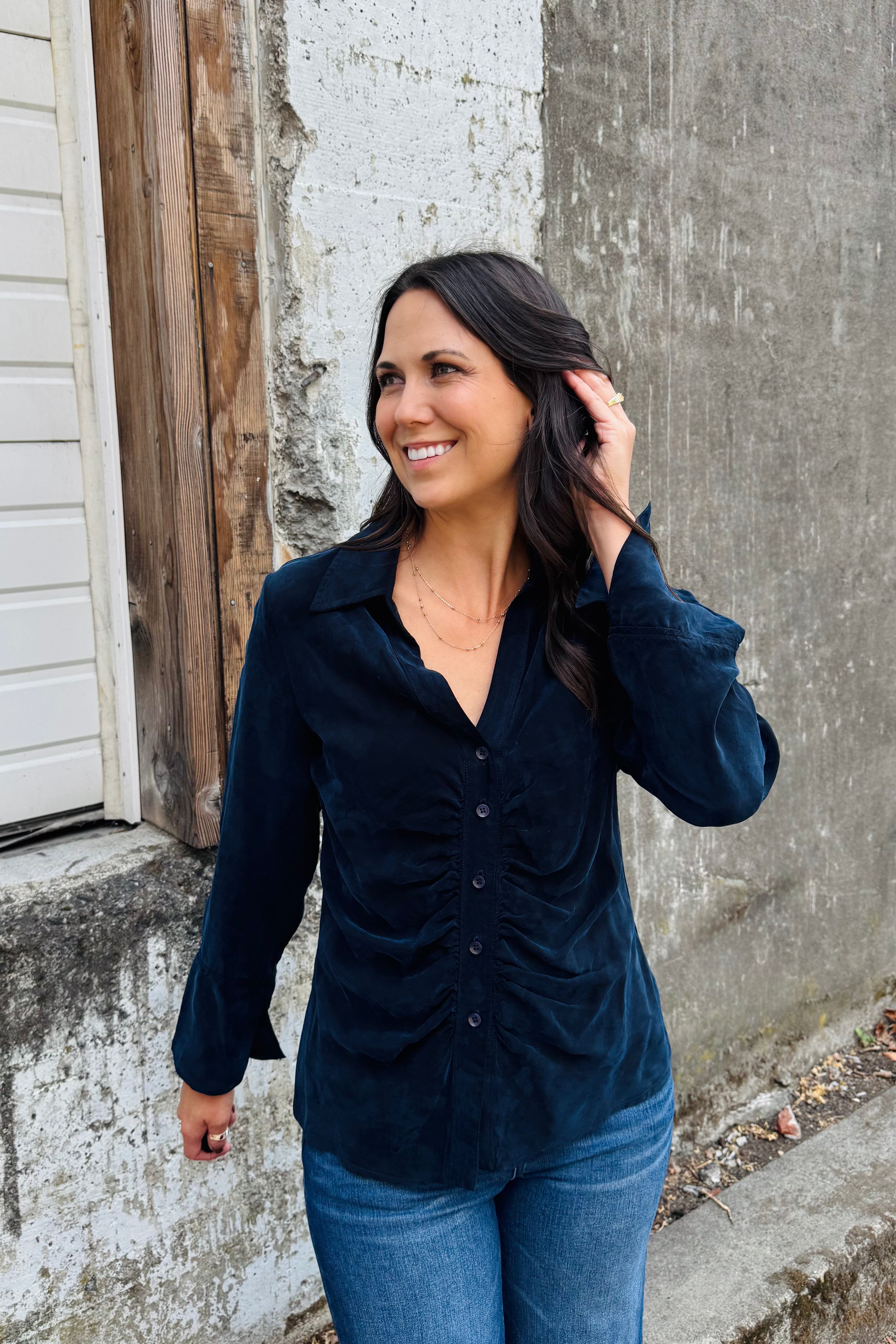 Button Down Shirred Top