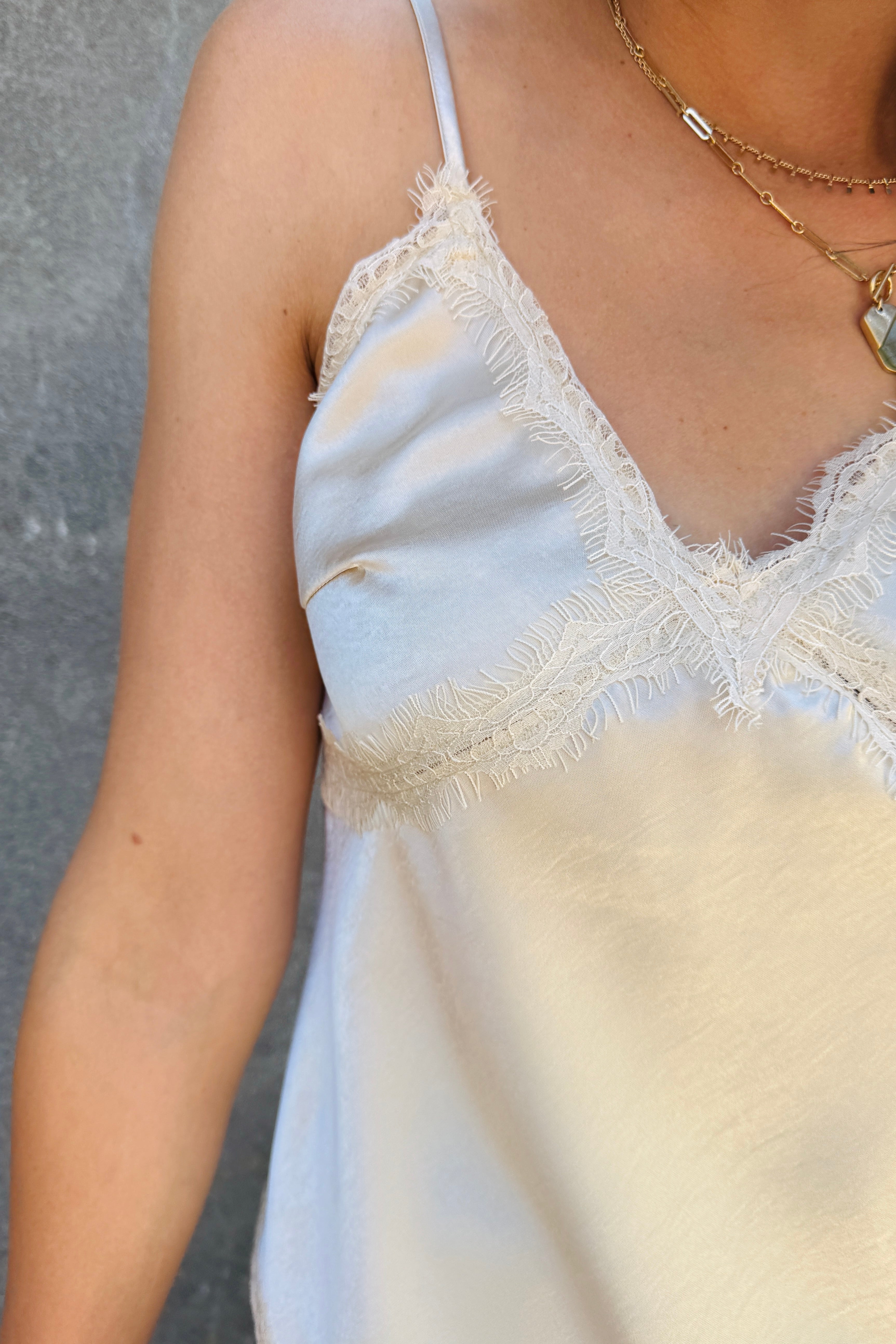 Satin Lace Trimmed Cami