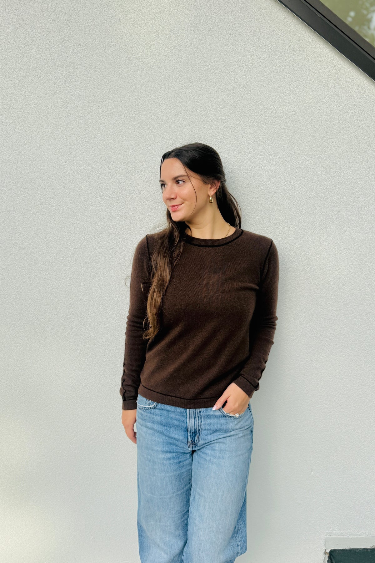 Comb Crew Sweater - Coffee | Pure Amici