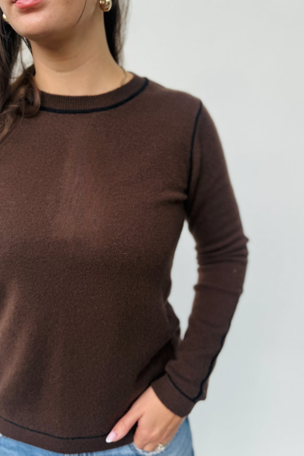 Comb Crew Sweater - Coffee | Pure Amici - view 2