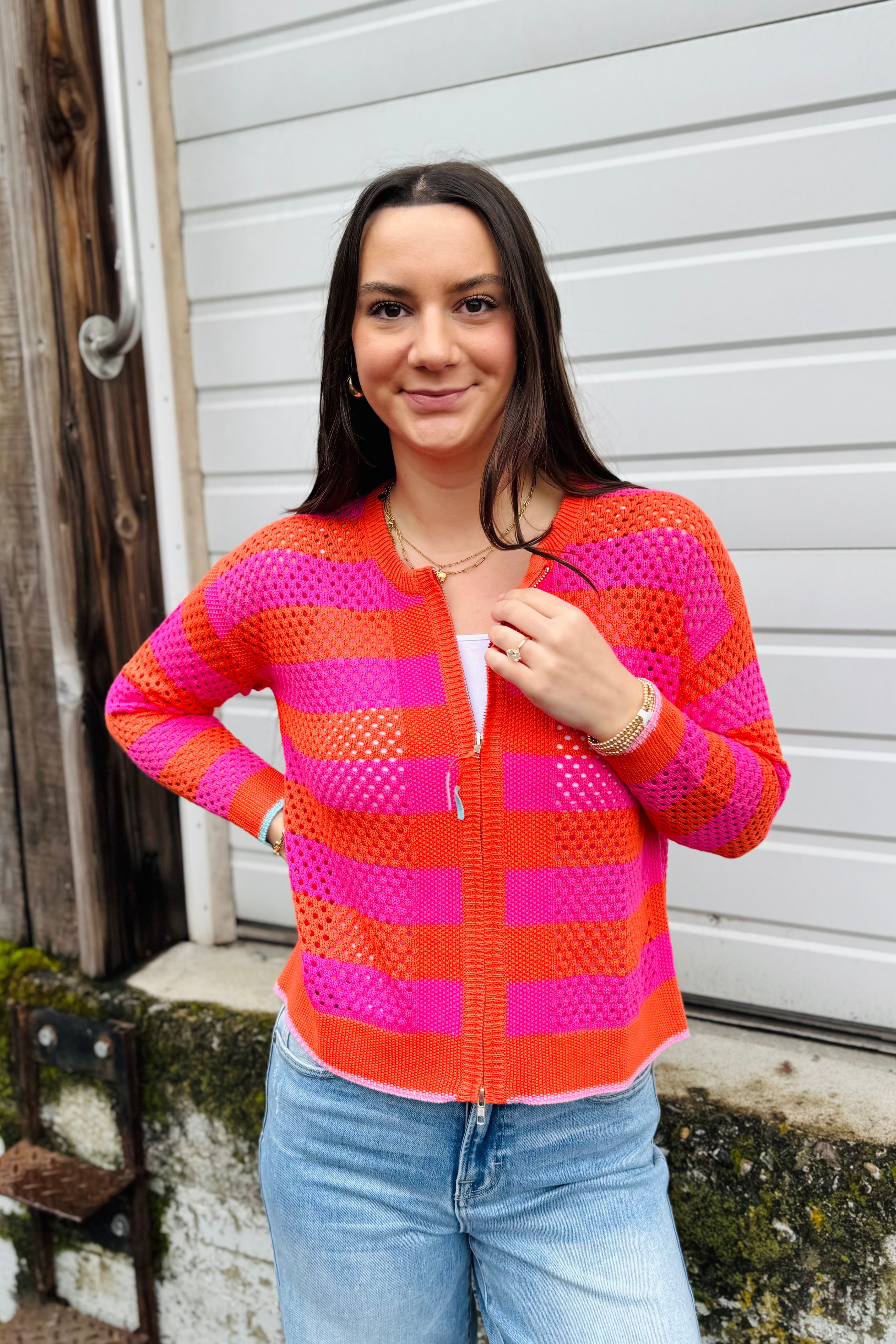 Crochet Zip Stripe Sweater