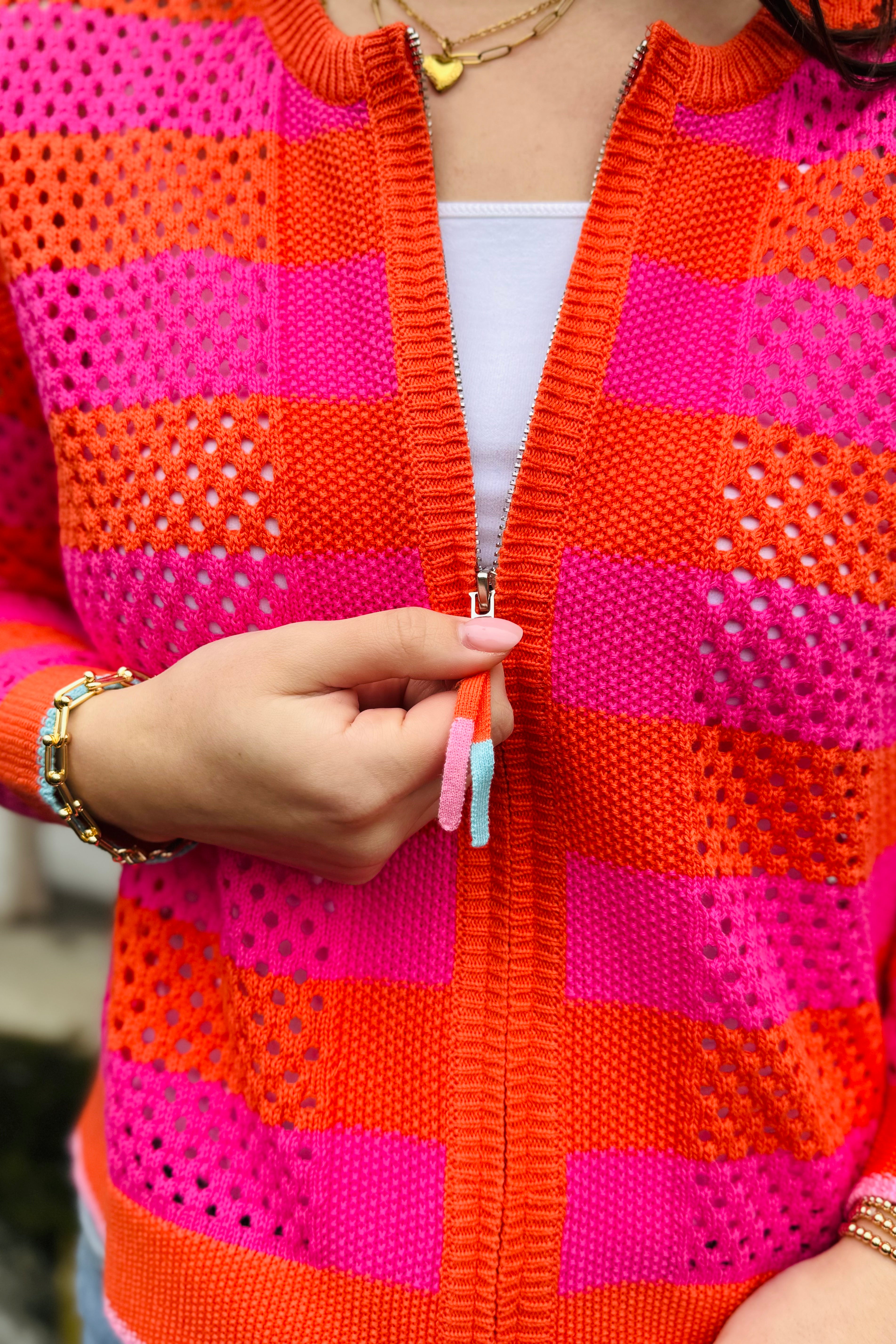 Crochet Zip Stripe Sweater