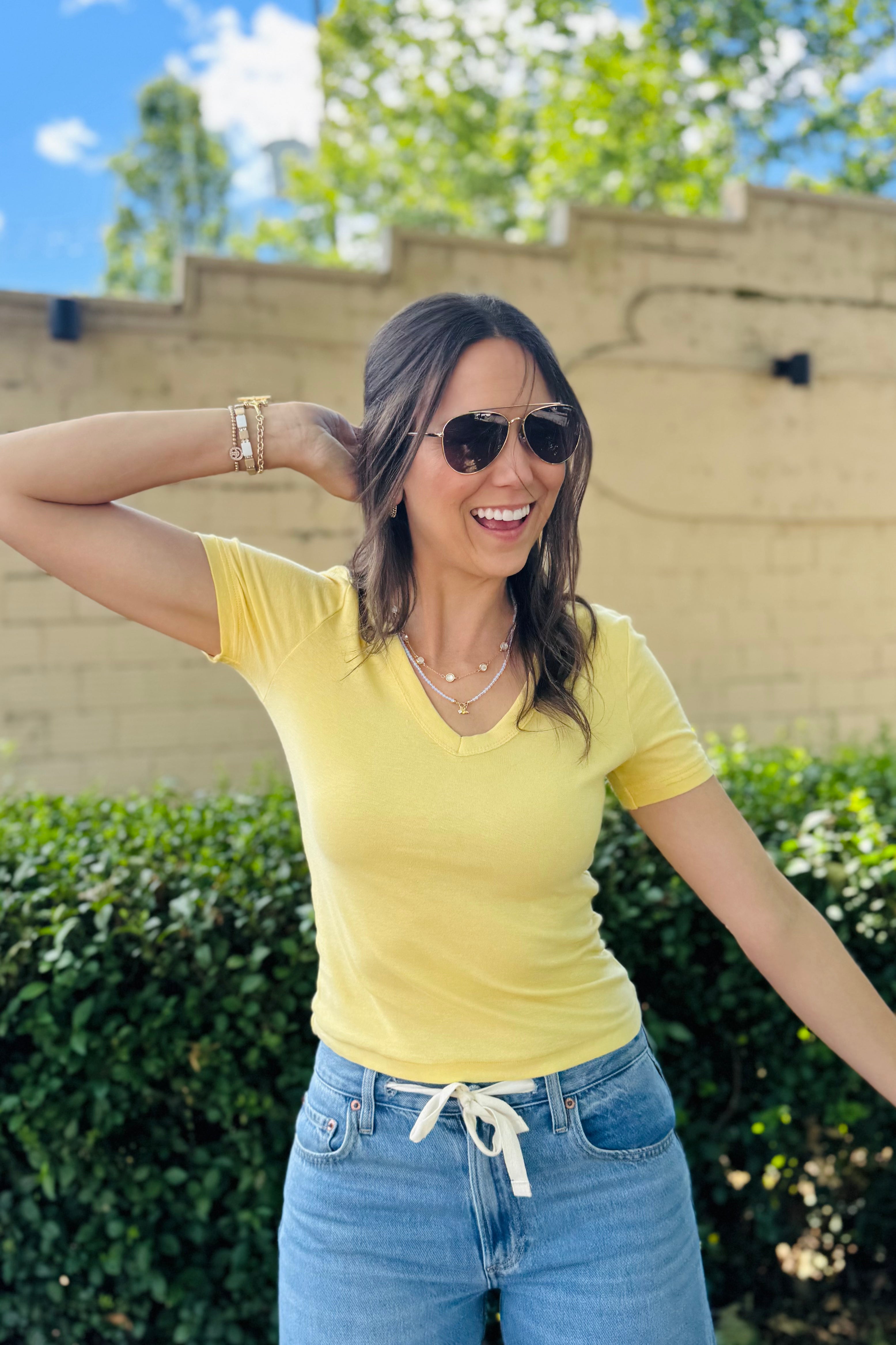 S/S V-Neck Crop - Citrine