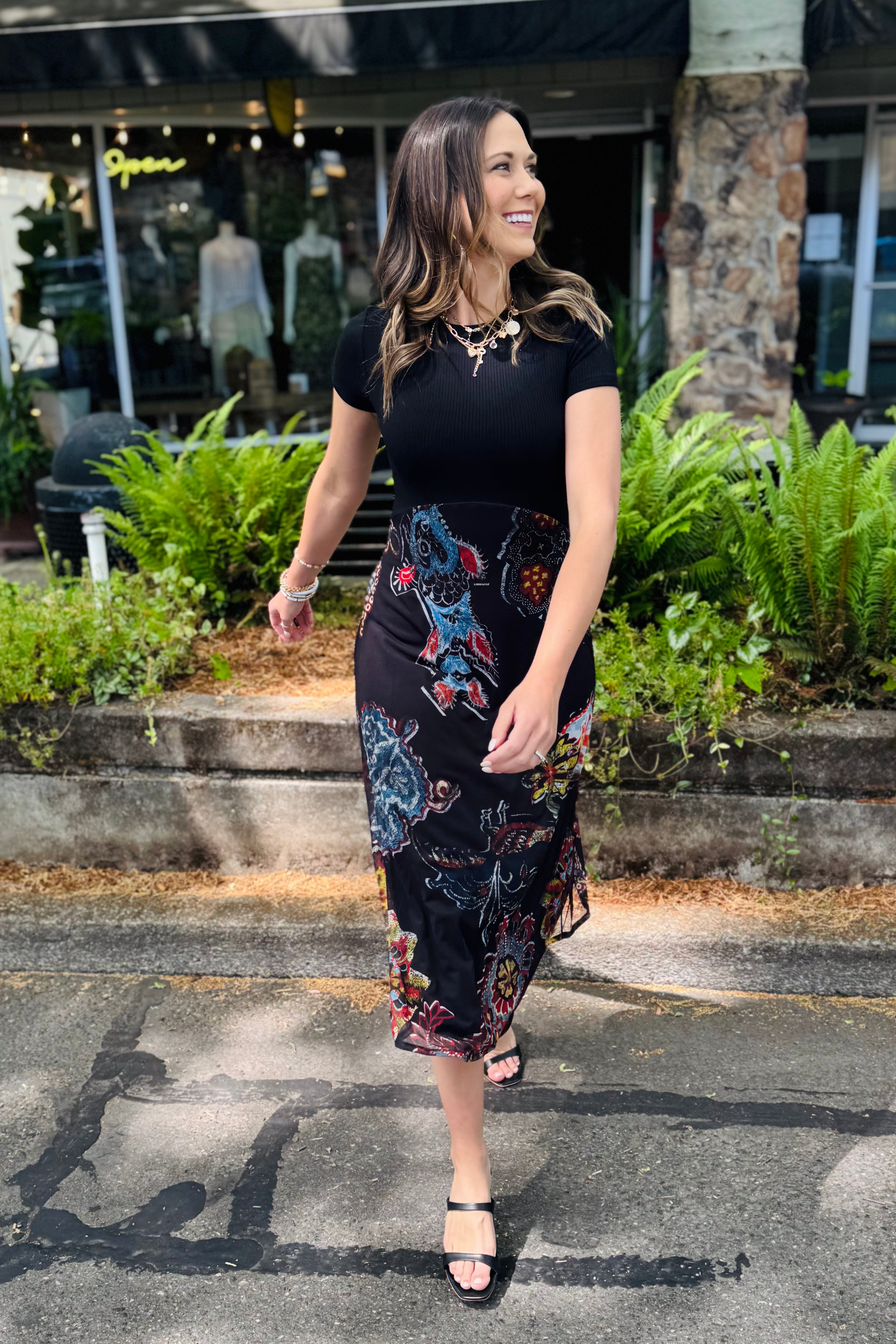 Tee Top Mesh Floral Dress