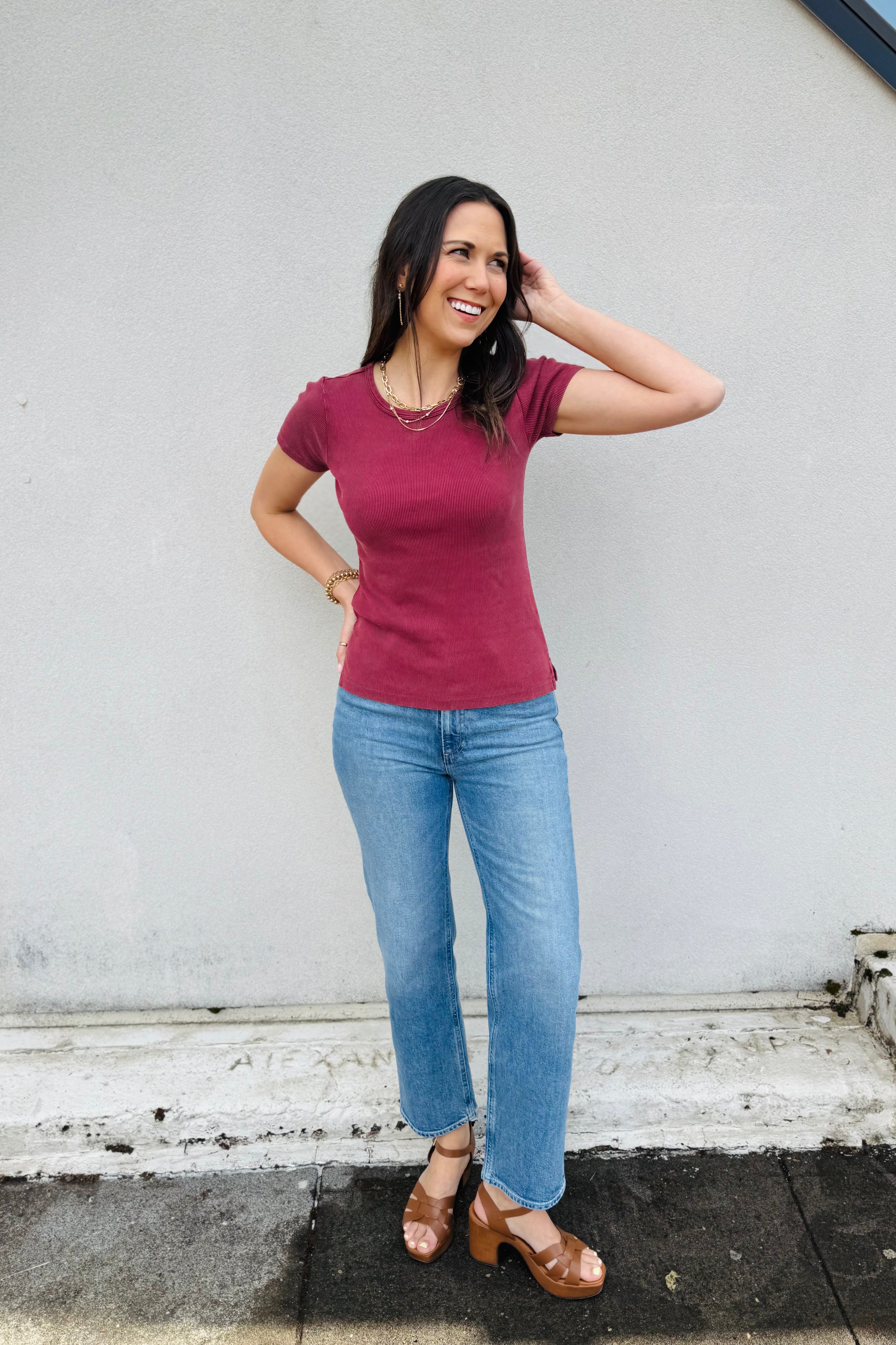 Rowan Rib Tee-Carmine