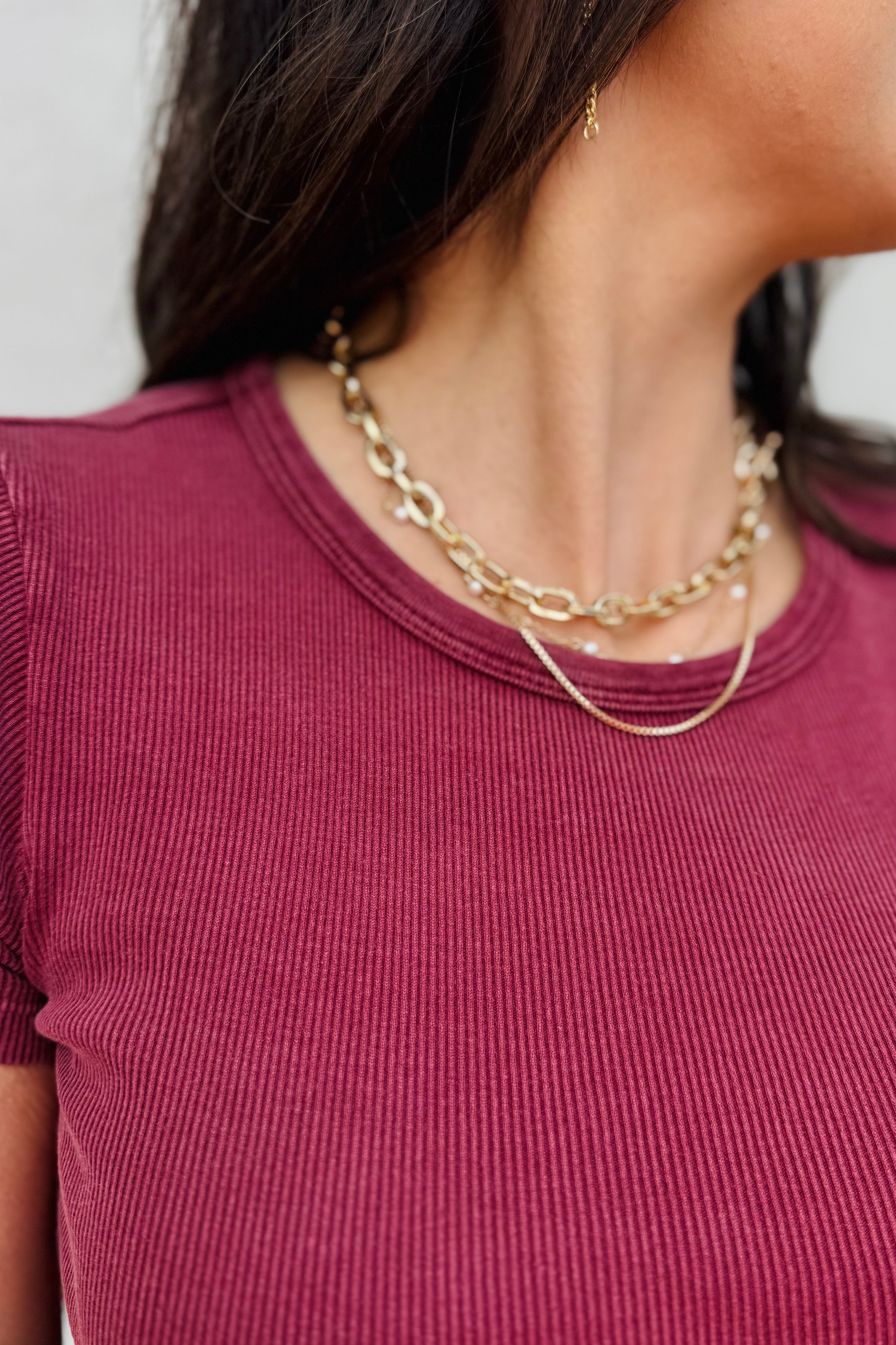 Rowan Rib Tee-Carmine