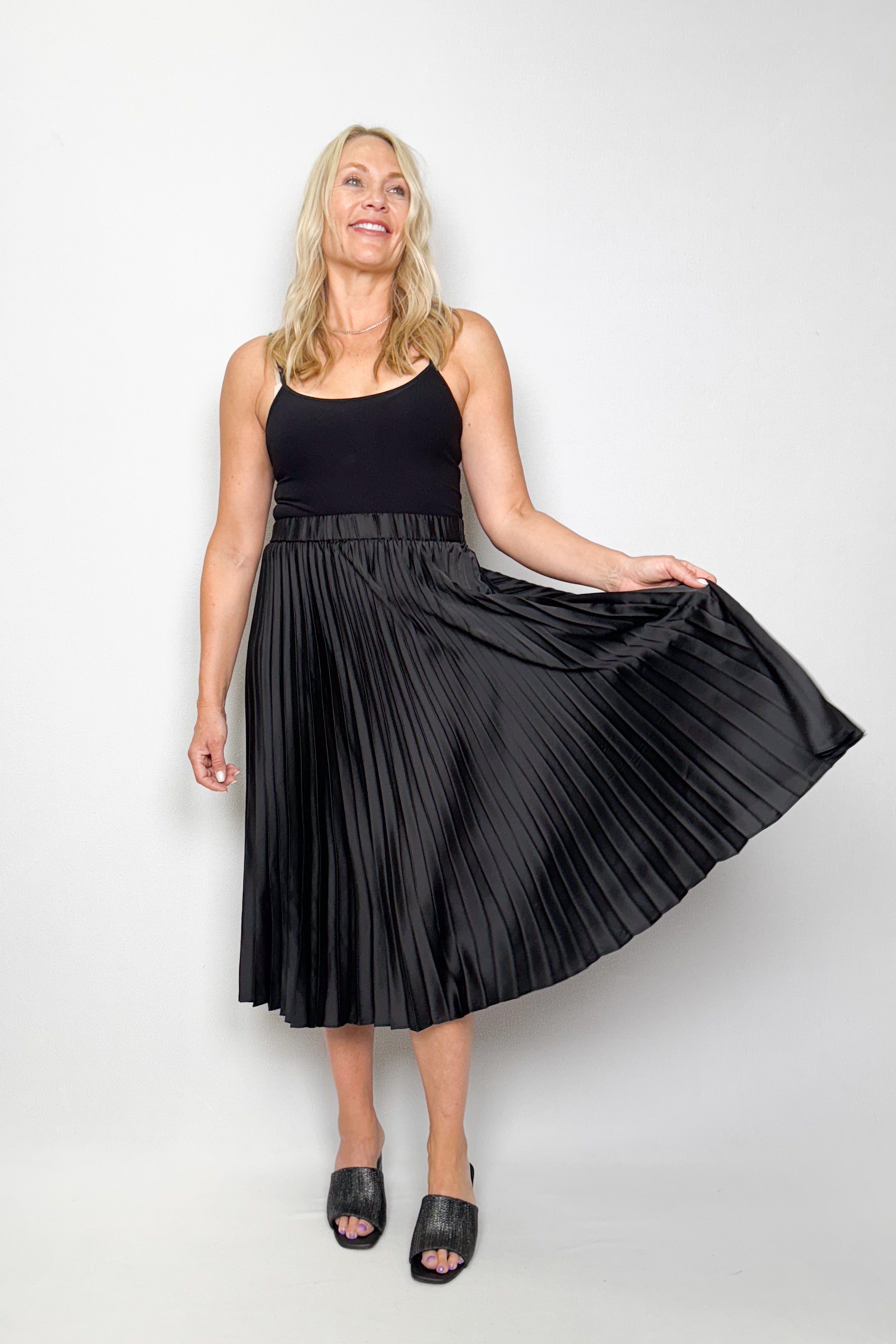 Everyday Pleated Satin Skirt