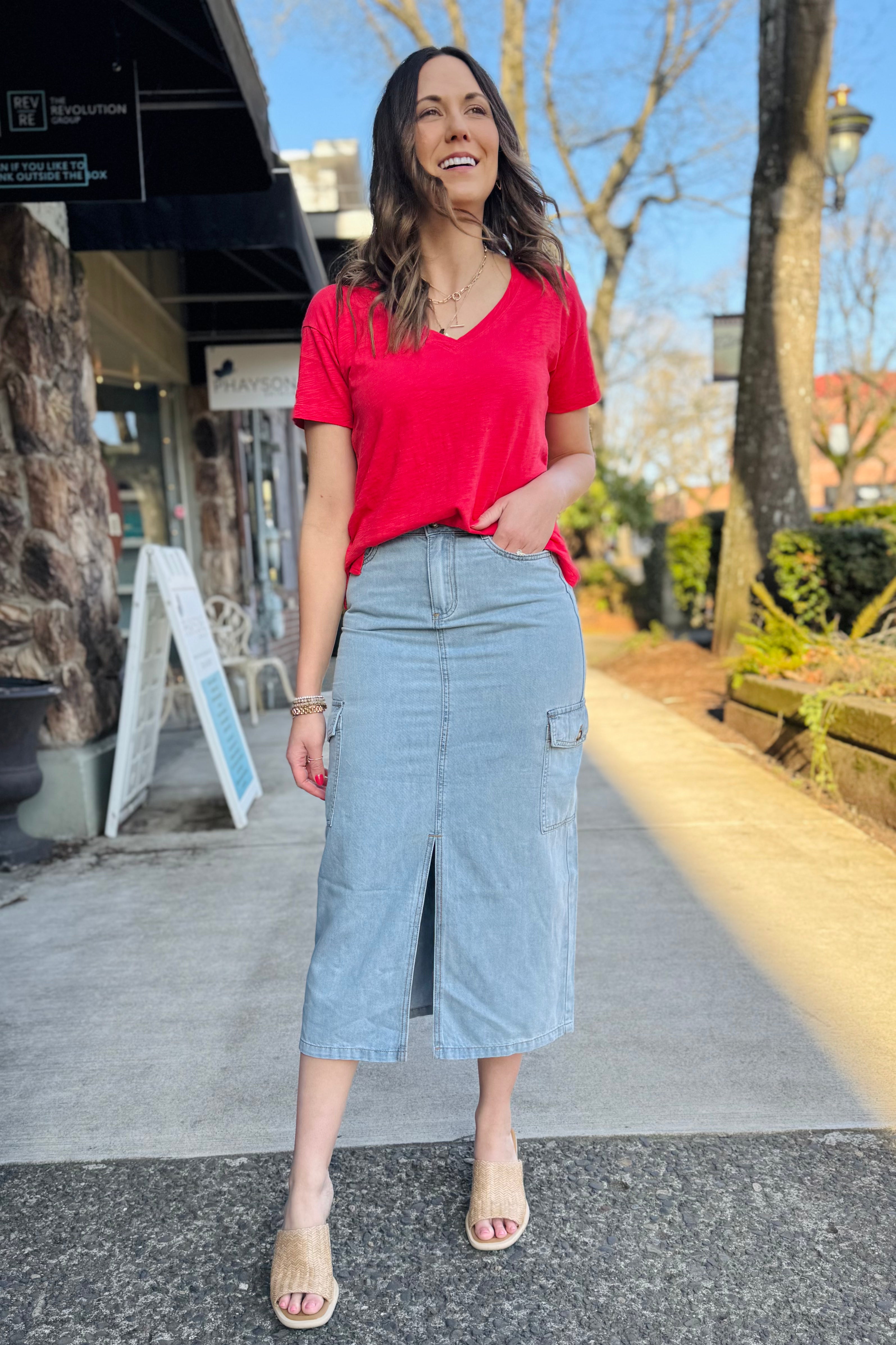 Cargo Midi Jean Skirt